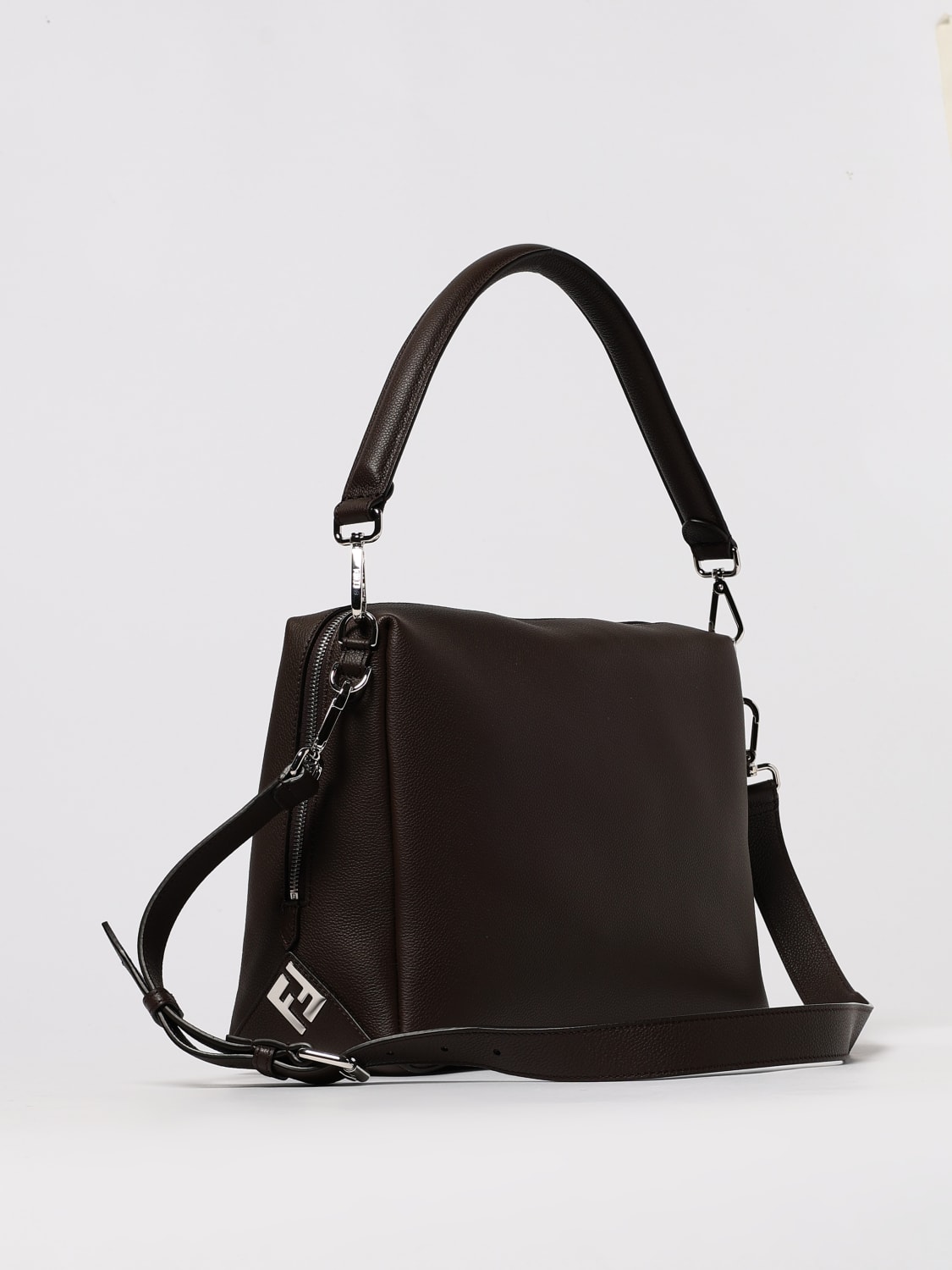 FENDI BORSA A TRACOLLA: Borsa Lui Large Fendi in pelle a grana , Marrone - Img 3