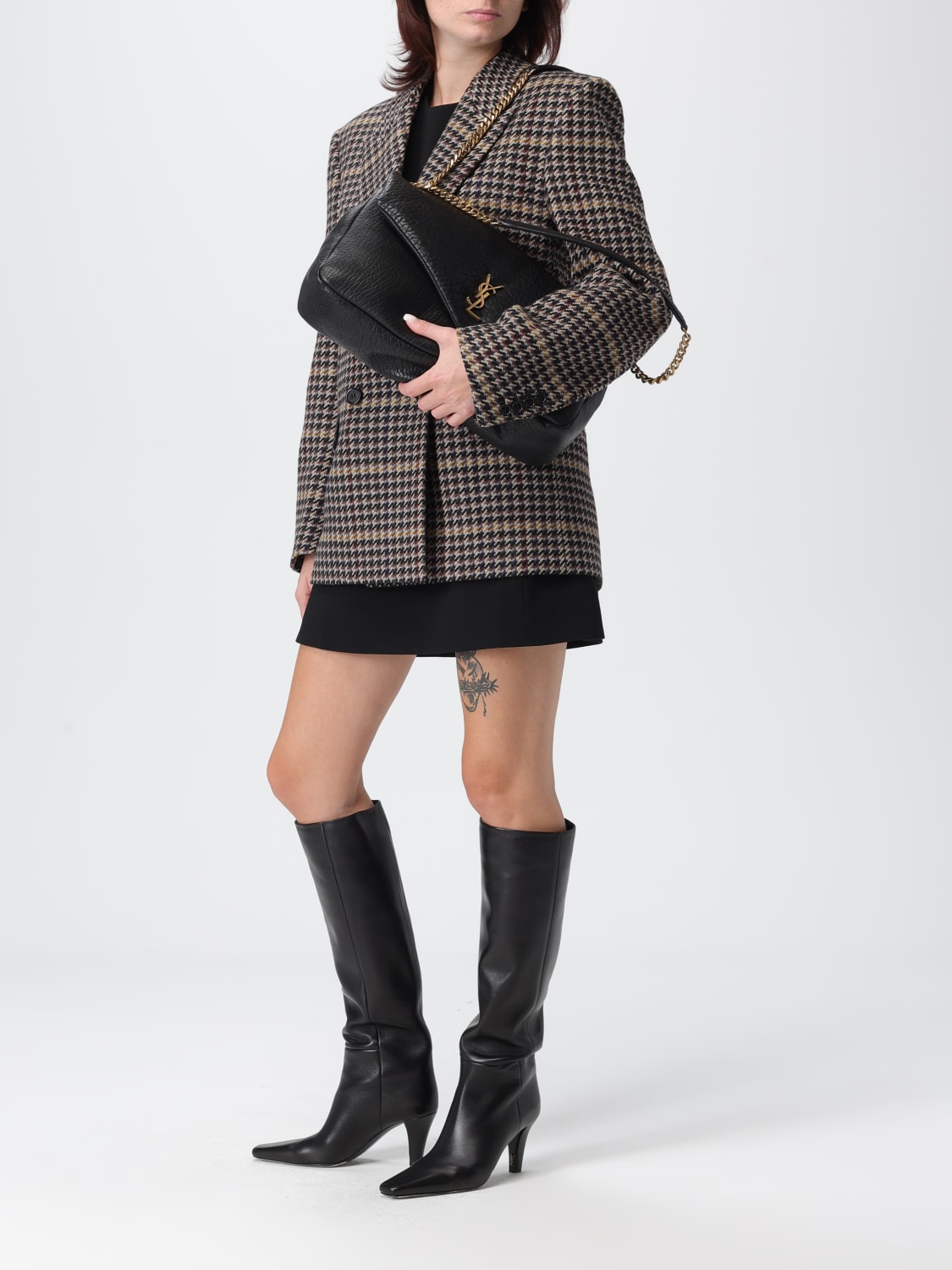 SAINT LAURENT GIACCA: Blazer a doppiopetto in lana pied-de-poule Saint Laurent, Nero - Img 2