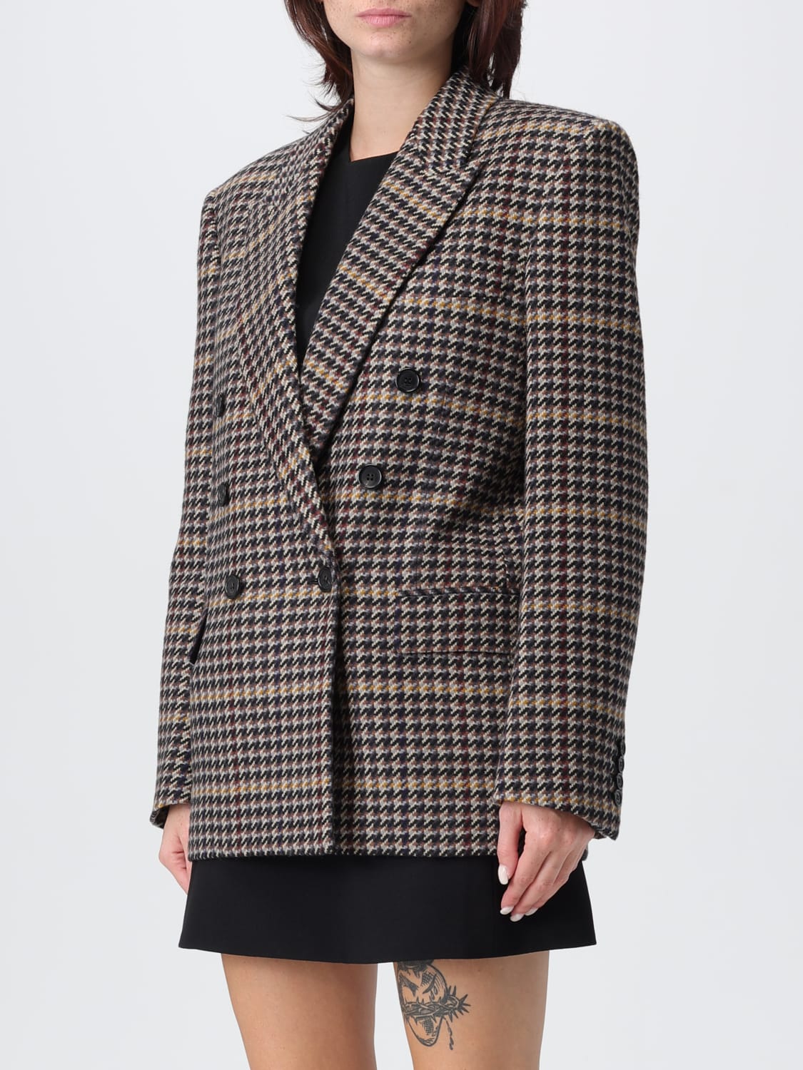 SAINT LAURENT GIACCA: Blazer a doppiopetto in lana pied-de-poule Saint Laurent, Nero - Img 4