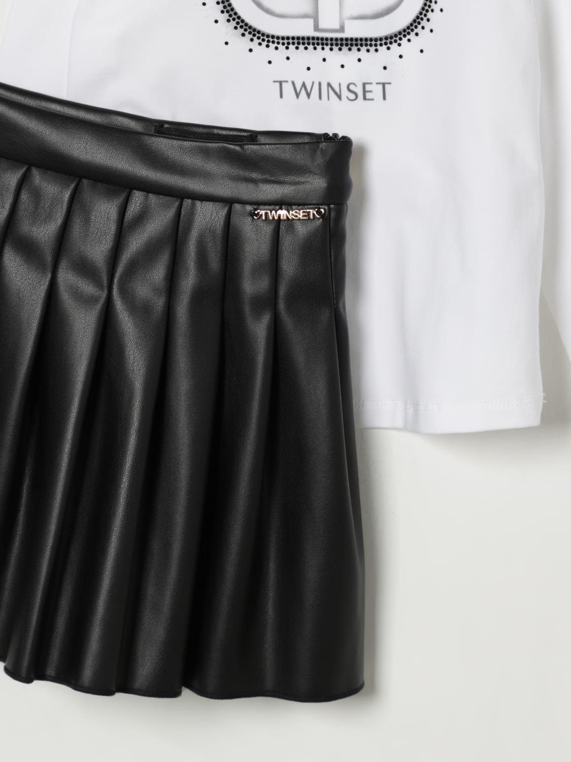 TWINSET COMPLETO: Coordinato Twinset in cotone e pelle sintetica , Bianco - Img 3