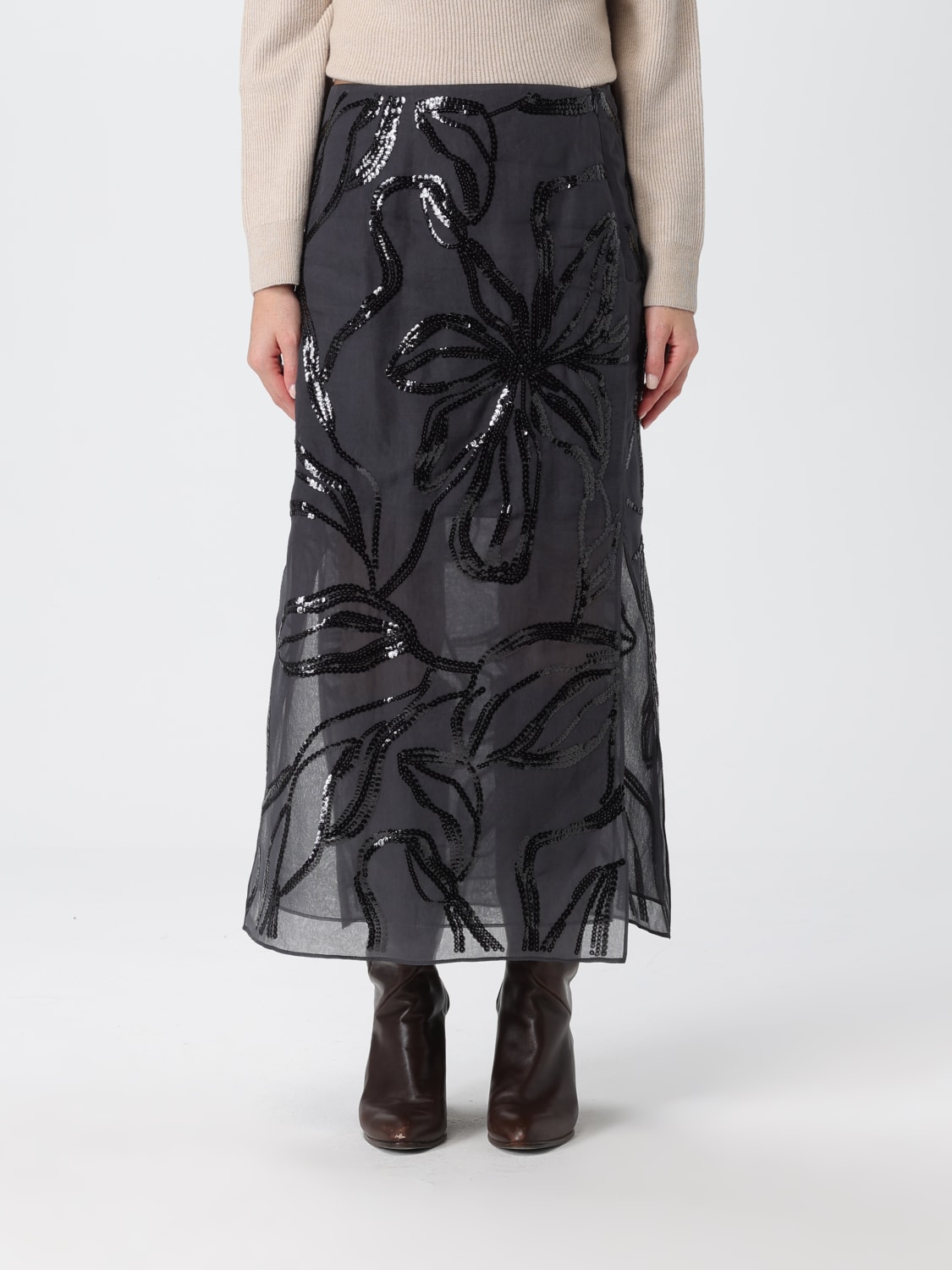 BRUNELLO CUCINELLI GONNA: Gonna Brunello Cucinelli in seta con paillettes , Grigio - Img 1