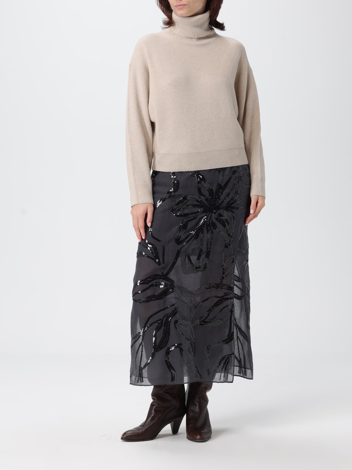 BRUNELLO CUCINELLI GONNA: Gonna Brunello Cucinelli in seta con paillettes , Grigio - Img 2