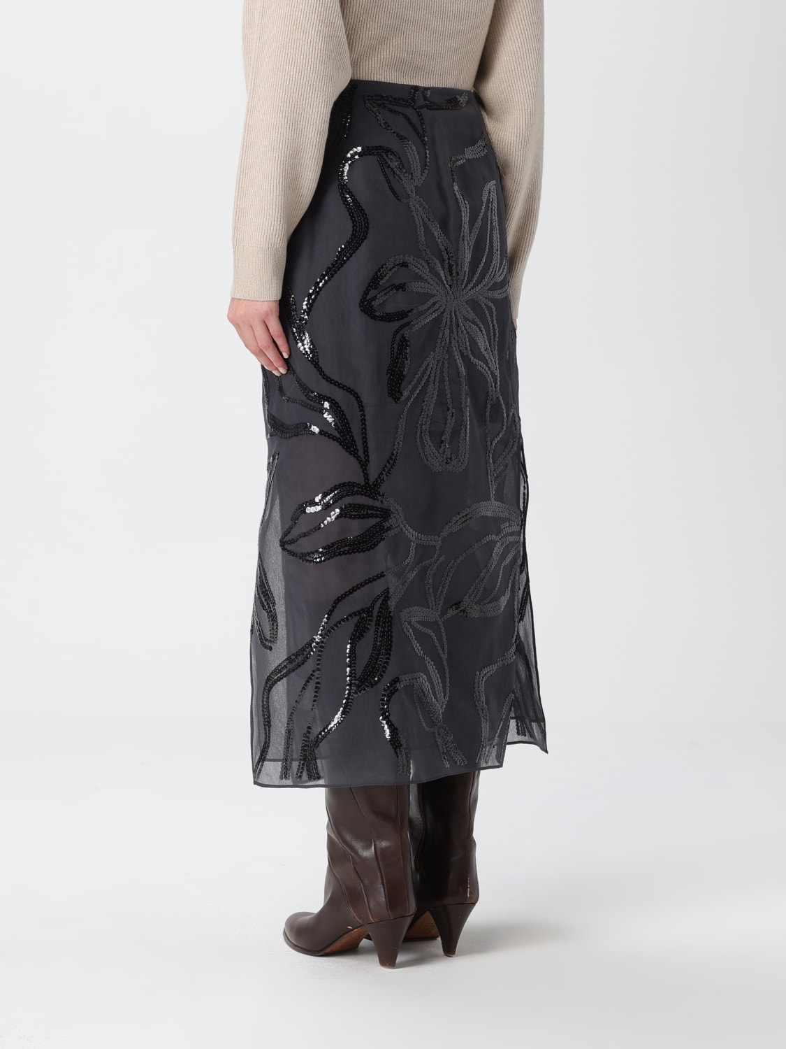 BRUNELLO CUCINELLI GONNA: Gonna Brunello Cucinelli in seta con paillettes , Grigio - Img 3