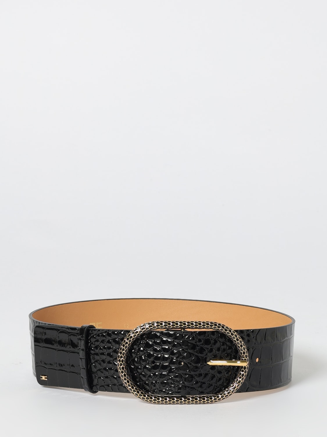 ELISABETTA FRANCHI CINTURA: Cintura Elisabetta Franchi in pelle stampa cocco , Nero - Img 1