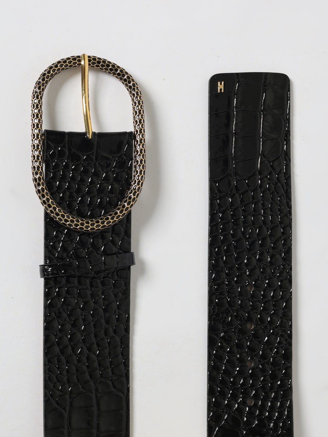 ELISABETTA FRANCHI CINTURA: Cintura Elisabetta Franchi in pelle stampa cocco , Nero - Img 3