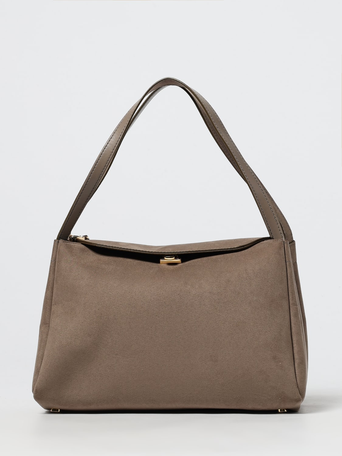 THEMOIRÈ BORSA A SPALLA: Borsa Eudora Themoirè in camoscio vegano, Grigio - Img 1