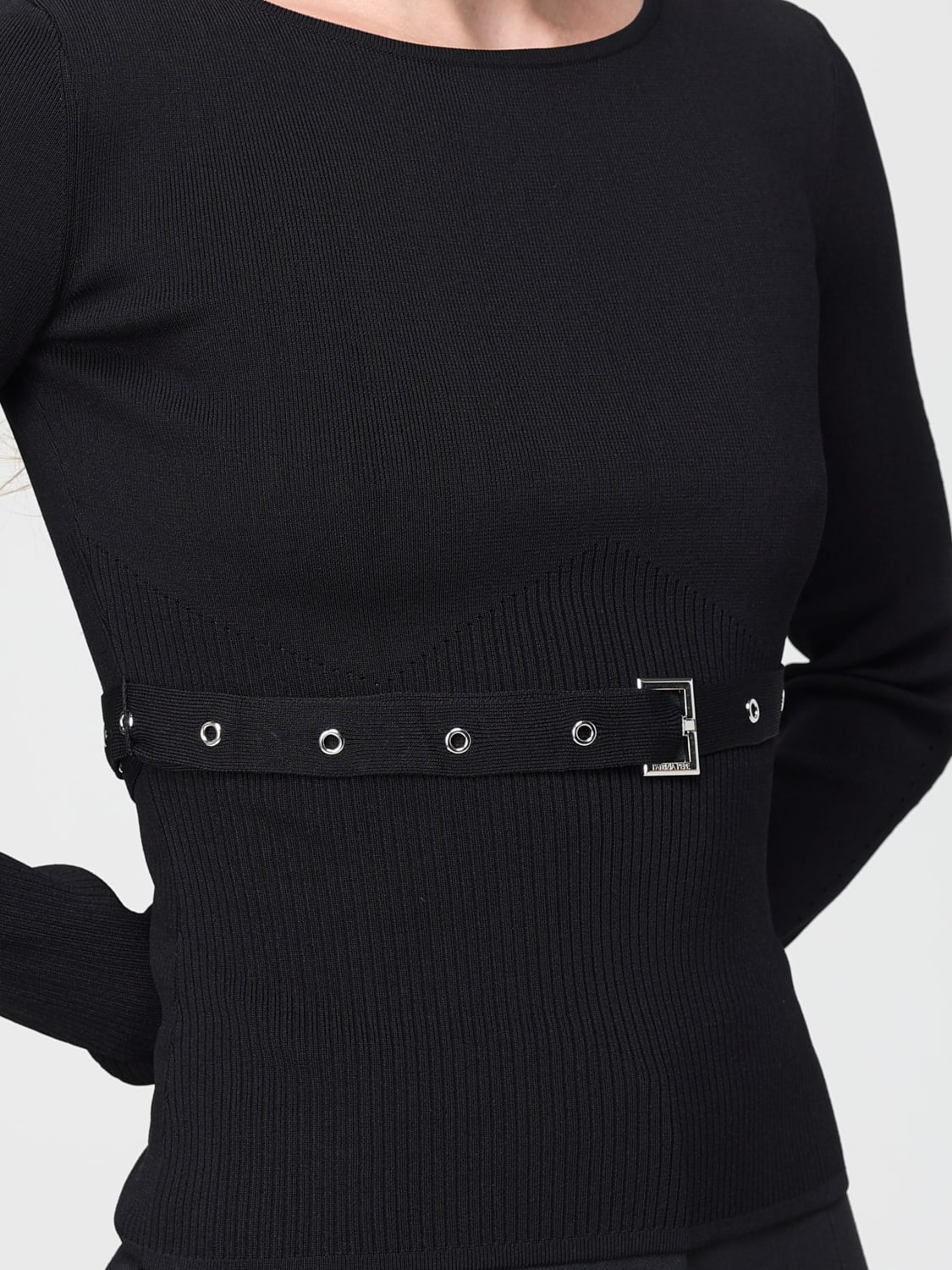 PATRIZIA PEPE MAGLIA: Maglia in viscosa con cinta Patrizia Pepe, Nero - Img 3