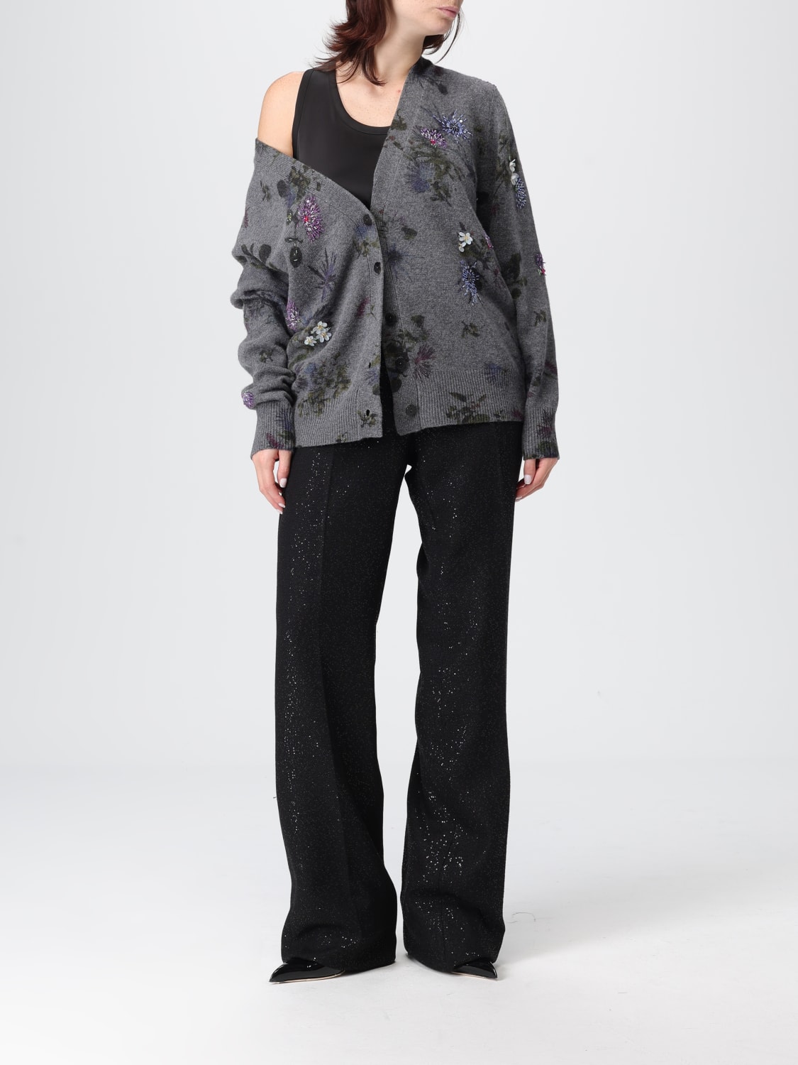 BLUMARINE MAGLIA: Cardigan di lana con fiori Blumarine, Grigio - Img 2