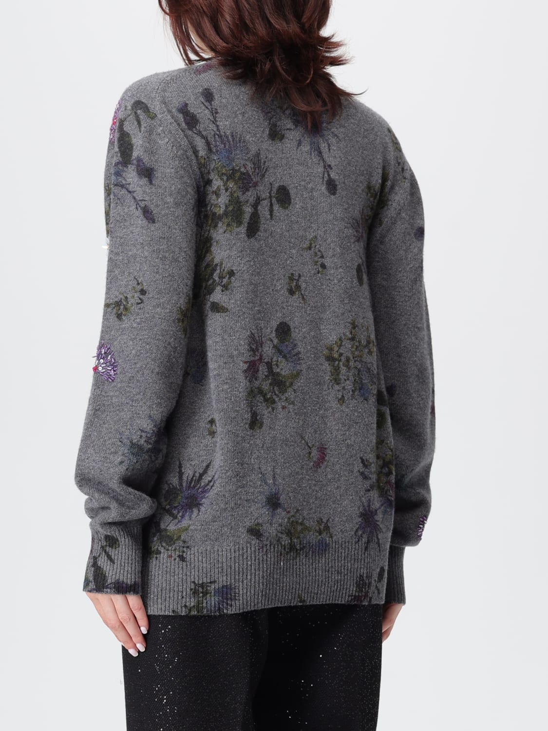 BLUMARINE MAGLIA: Cardigan di lana con fiori Blumarine, Grigio - Img 3