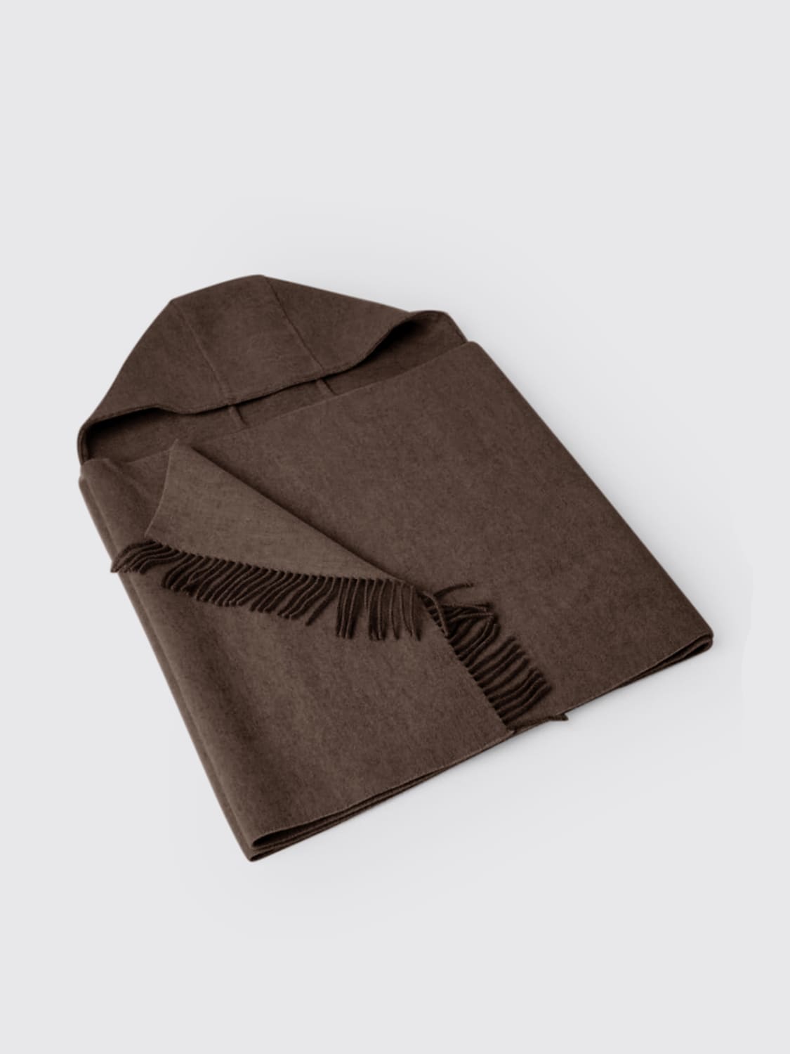 BRUNELLO CUCINELLI SCIARPA: Sciarpa Brunello Cucinelli in lana e cashmere con cappuccio , Marrone - Img 1