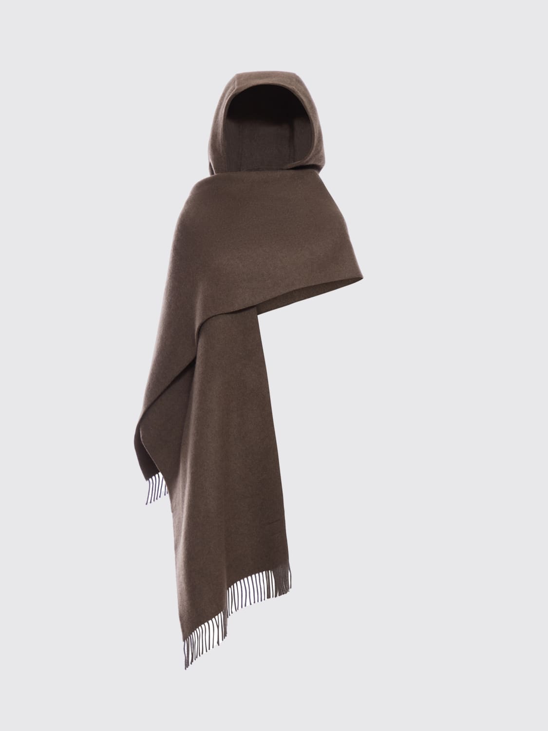 BRUNELLO CUCINELLI SCIARPA: Sciarpa Brunello Cucinelli in lana e cashmere con cappuccio , Marrone - Img 4