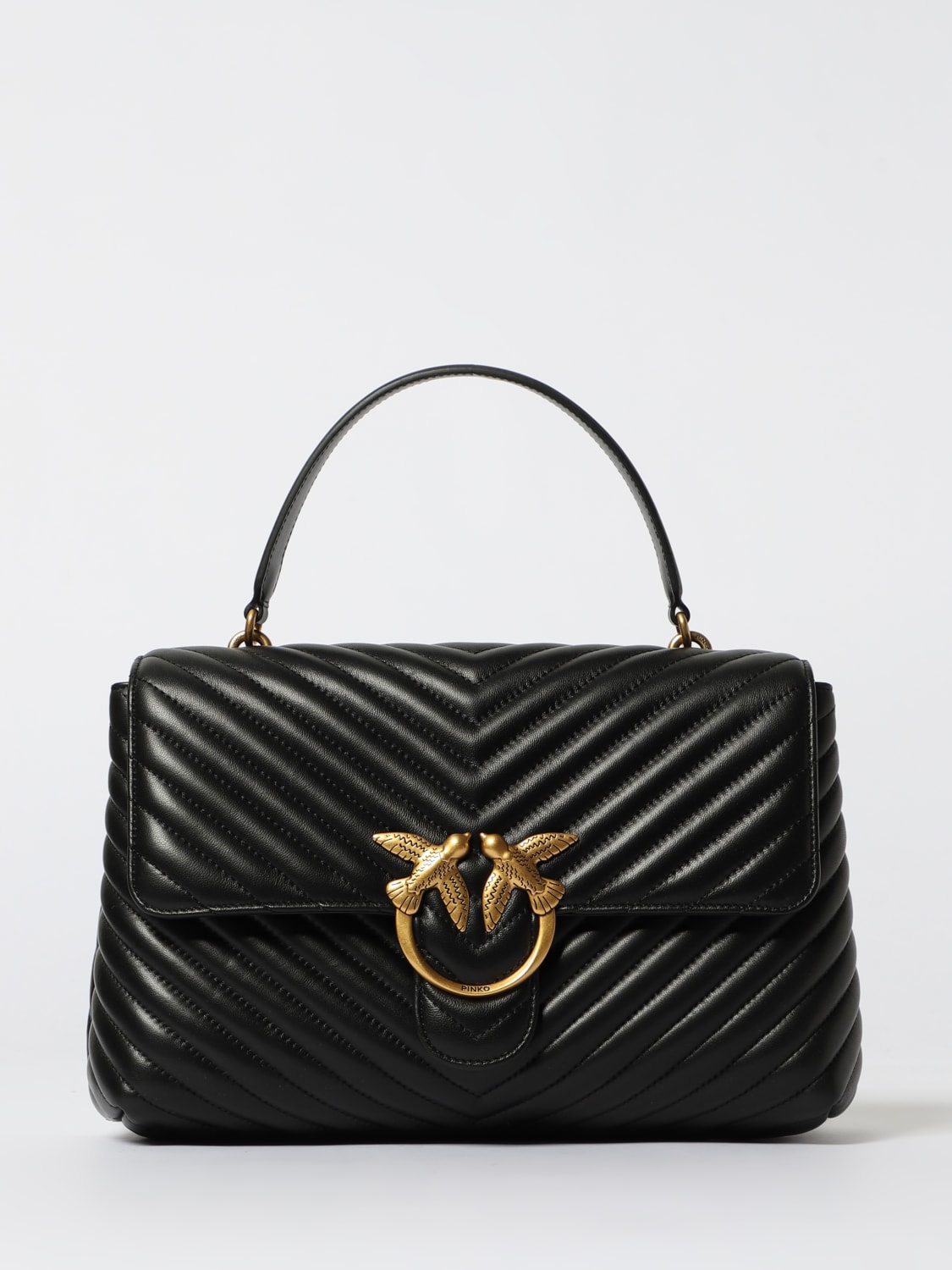 PINKO BORSA A MANO: Borsa Lady Love Bag Puff Pinko in nappa matelassè chevron, Nero - Img 1