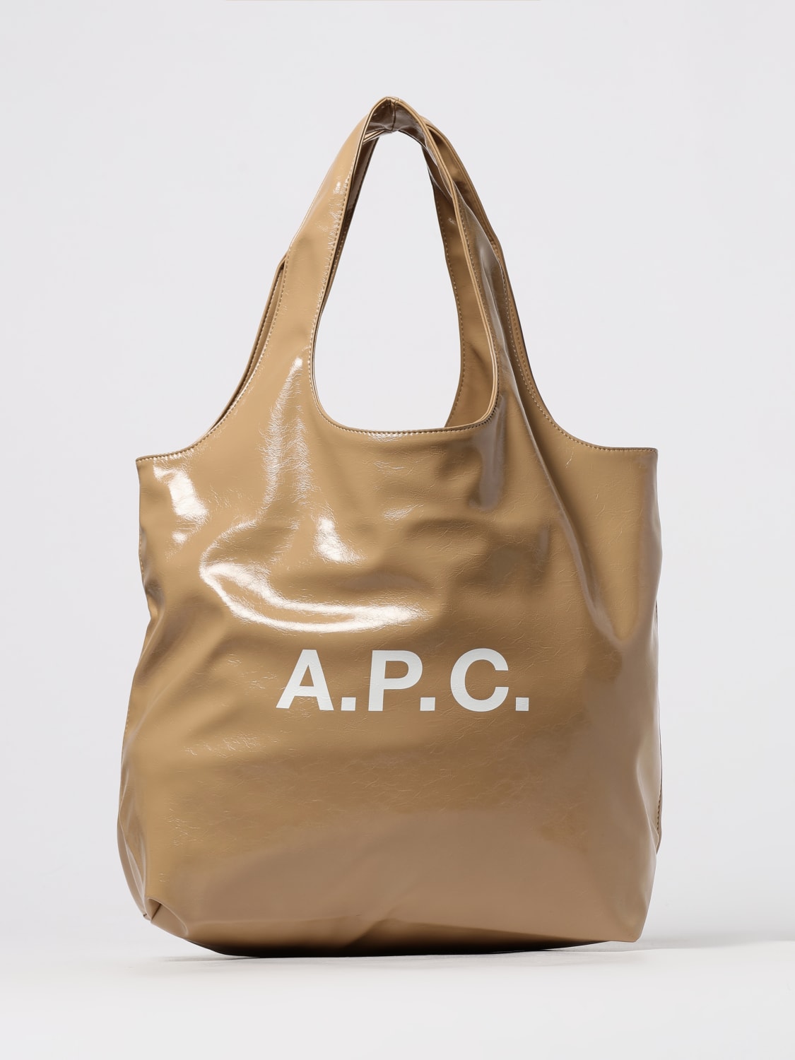 A.P.C. BORSA A TRACOLLA: Borsa Tote A.P.C. in pelle sintetica lucida , Beige - Img 1