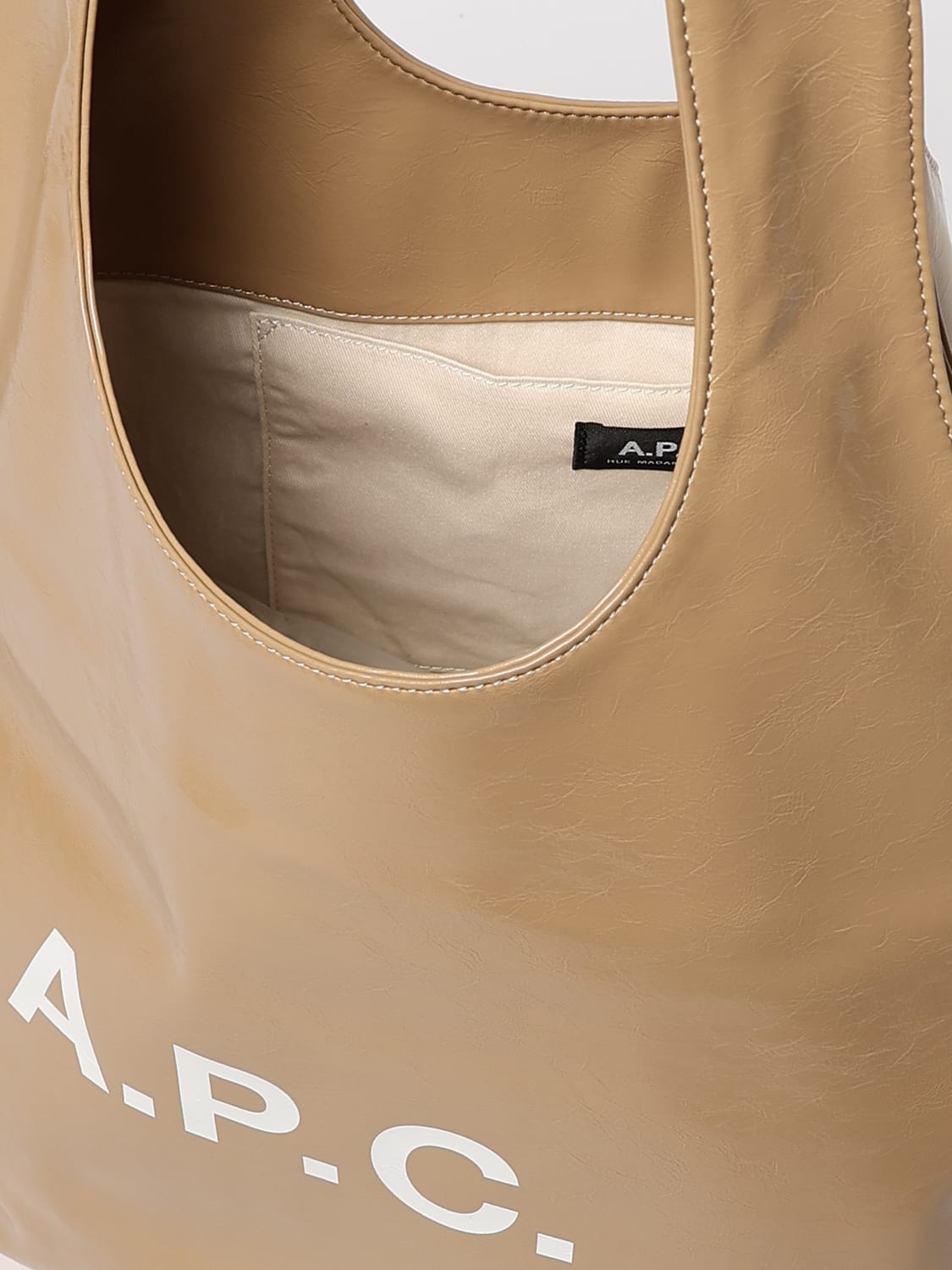 A.P.C. BORSA A TRACOLLA: Borsa Tote A.P.C. in pelle sintetica lucida , Beige - Img 3