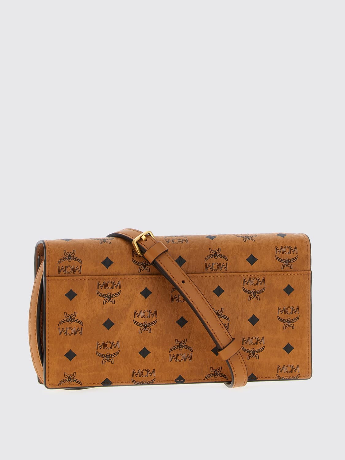 MCM BORSA MINI: Borsa MCM in cotone spalmato con logo all over , Marrone - Img 2