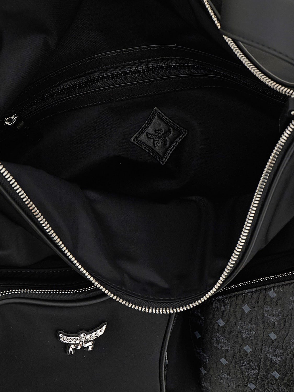 MCM BORSA A SPALLA: Borsa Aren MCM in nylon e cotone spalmato con logo , Nero - Img 4