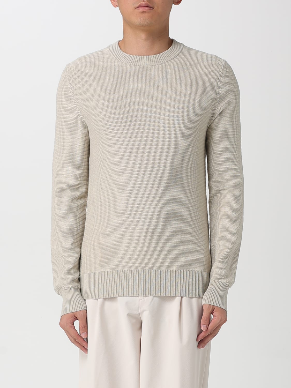 BOSS MAGLIA: Maglia a girocollo Boss in cotone, Beige - Img 1