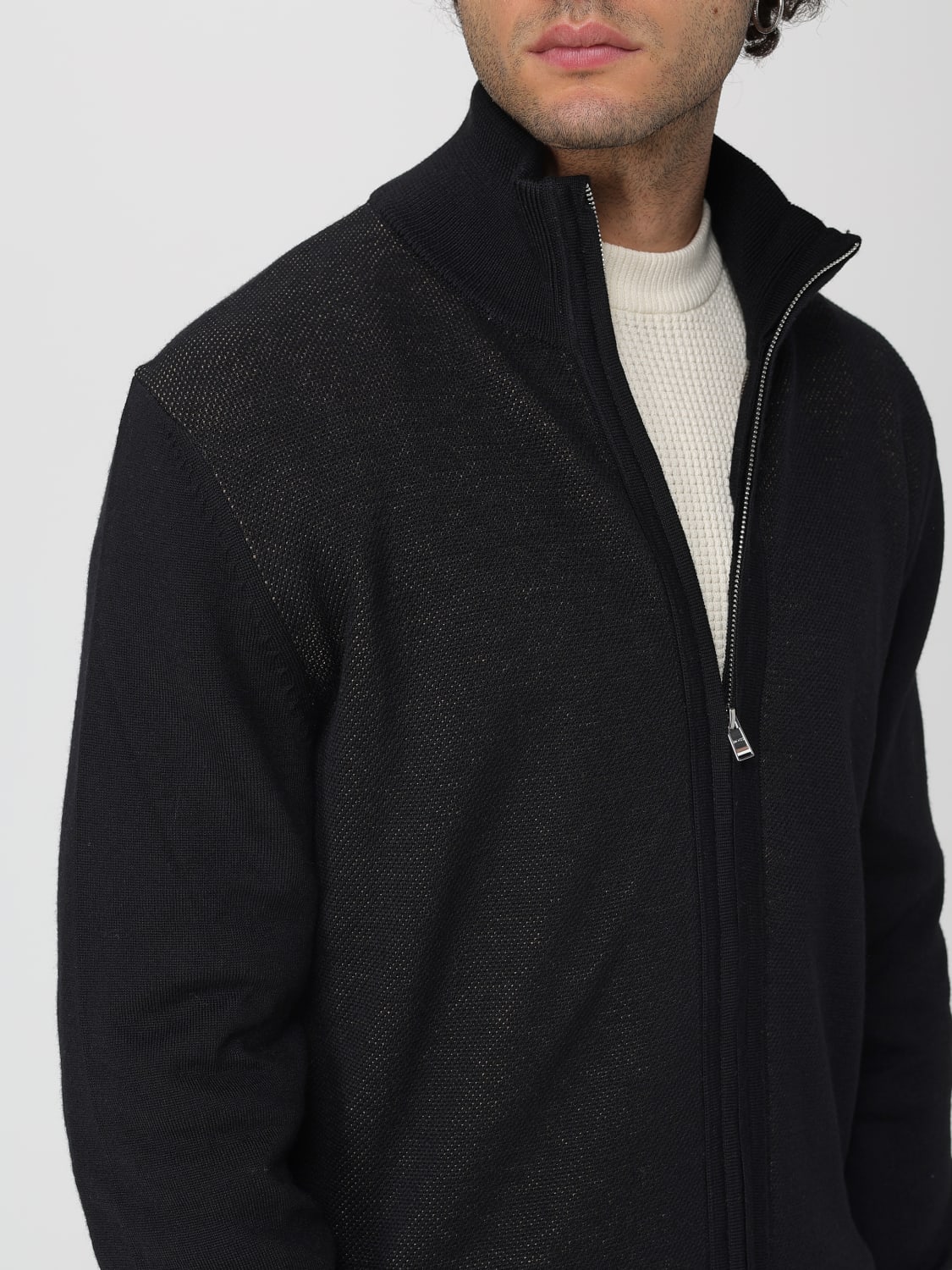 BOSS PULLOVER: Strickjacke herren Boss, Schwarz - Img 4