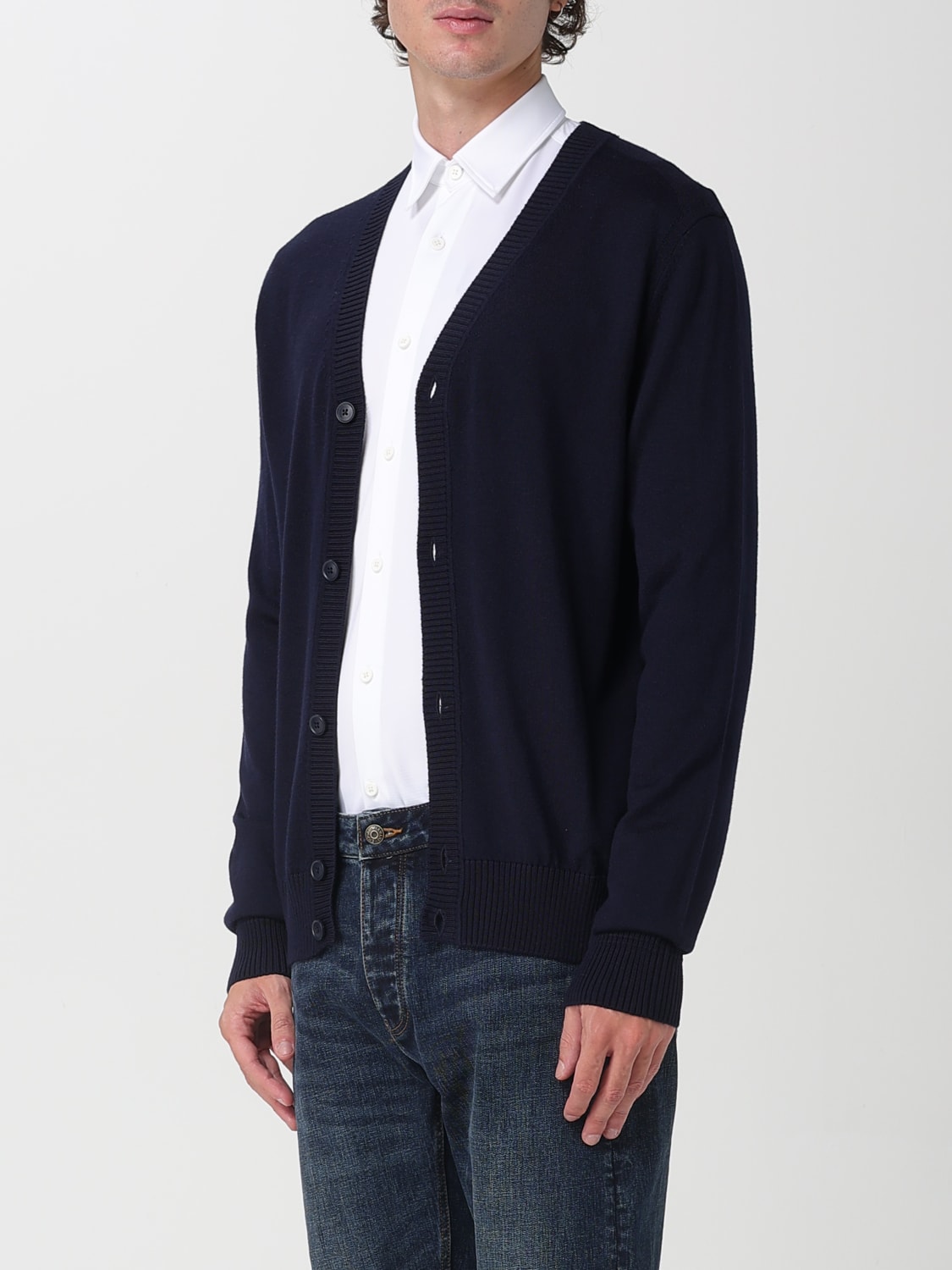 BOSS MAGLIA: Cardigan basic Boss in misto lana, Blue - Img 3