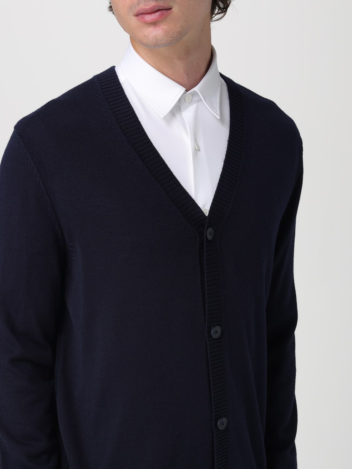 BOSS MAGLIA: Cardigan basic Boss in misto lana, Blue - Img 4