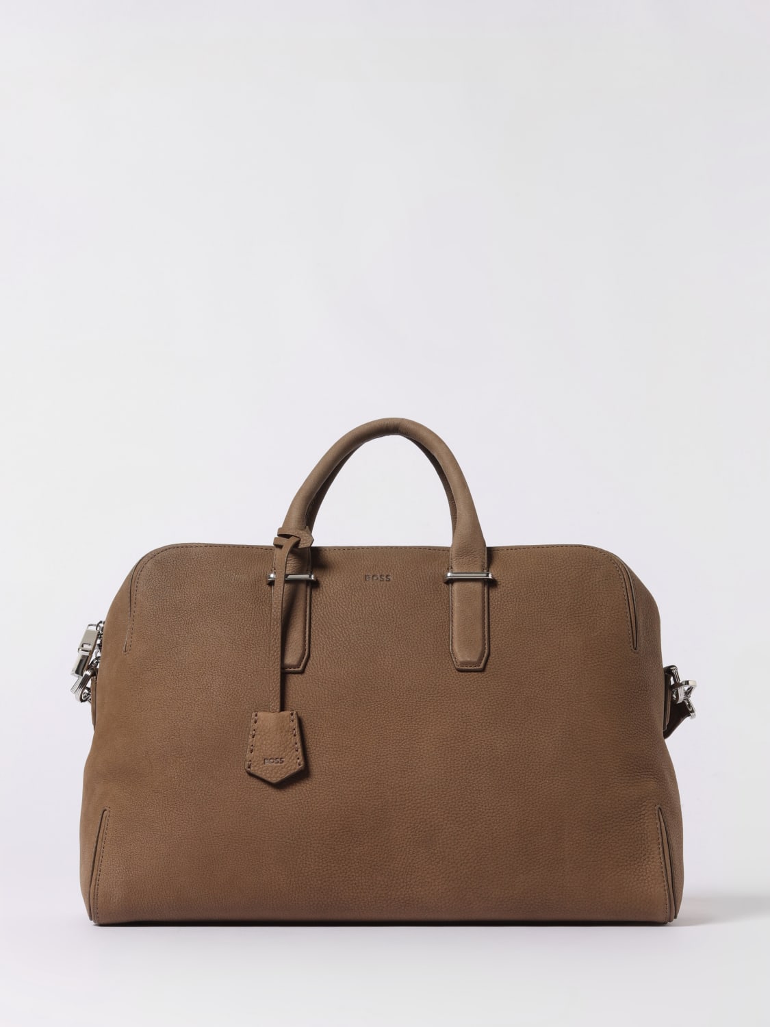 BOSS VALIGIA: Borsone Boss in pelle martellata , Marrone - Img 1