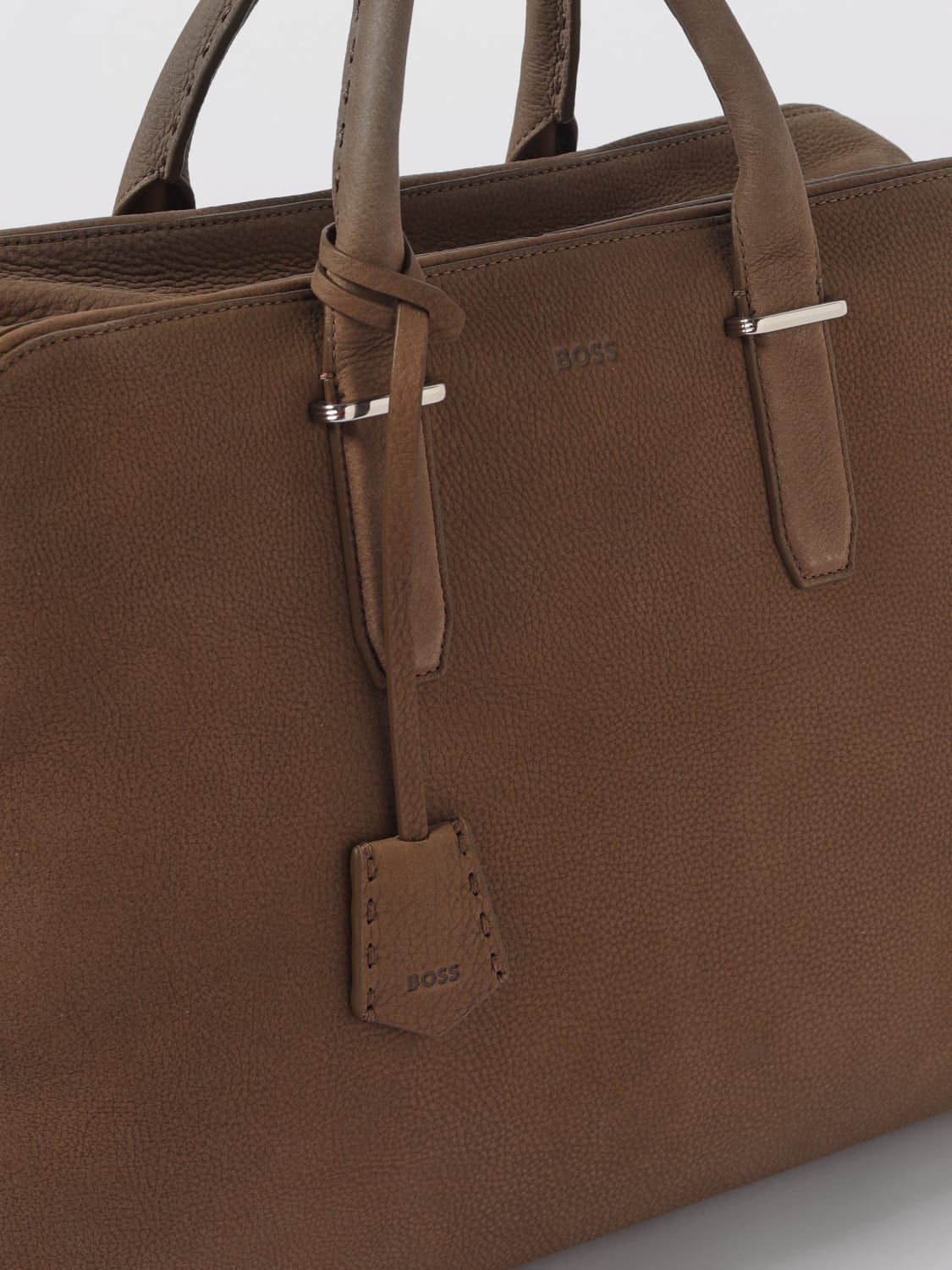 BOSS VALIGIA: Borsone Boss in pelle martellata , Marrone - Img 3