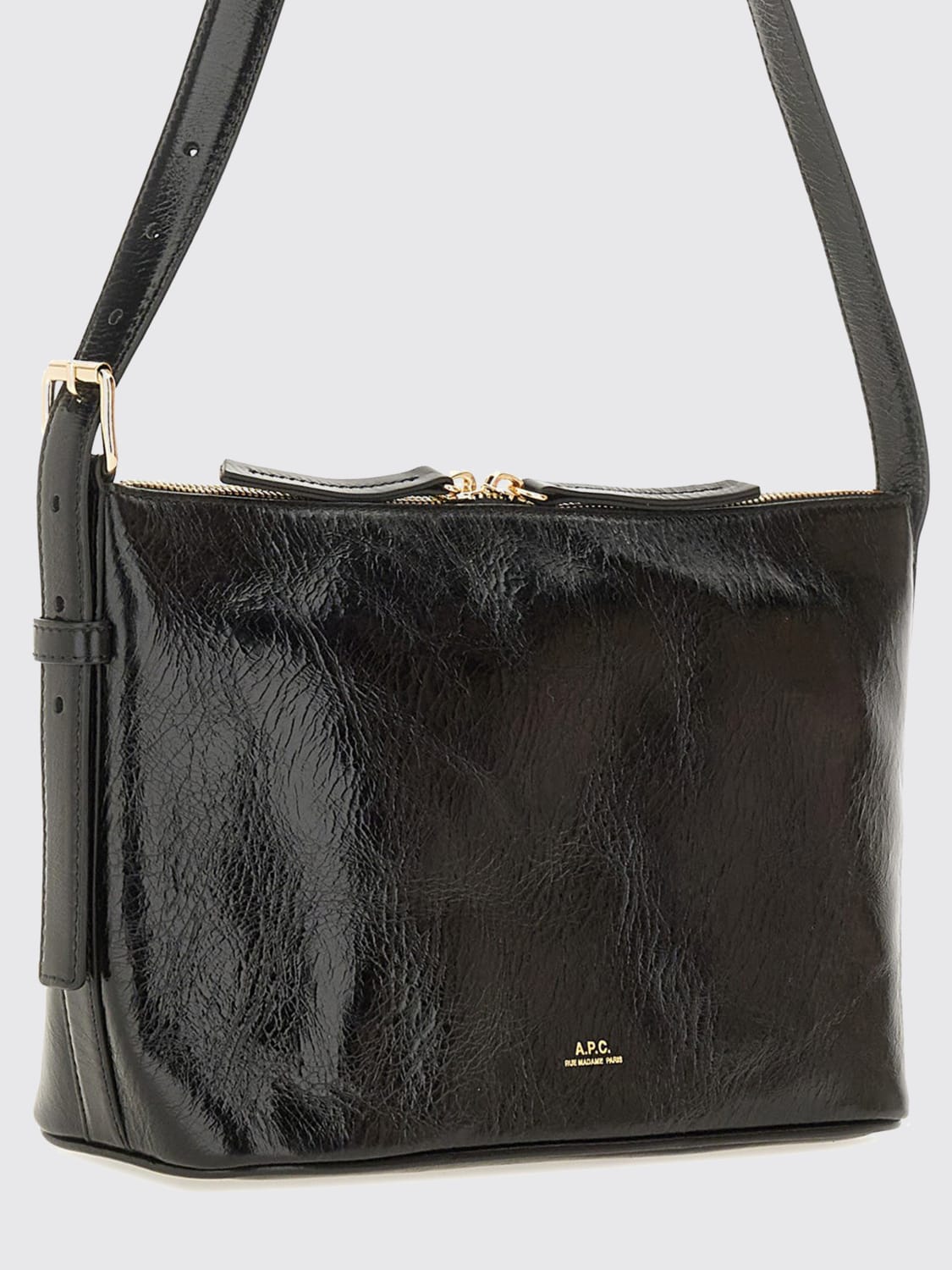 A.P.C. BORSA A SPALLA: Borsa Vera A.P.C. in pelle stropicciata , Nero - Img 3