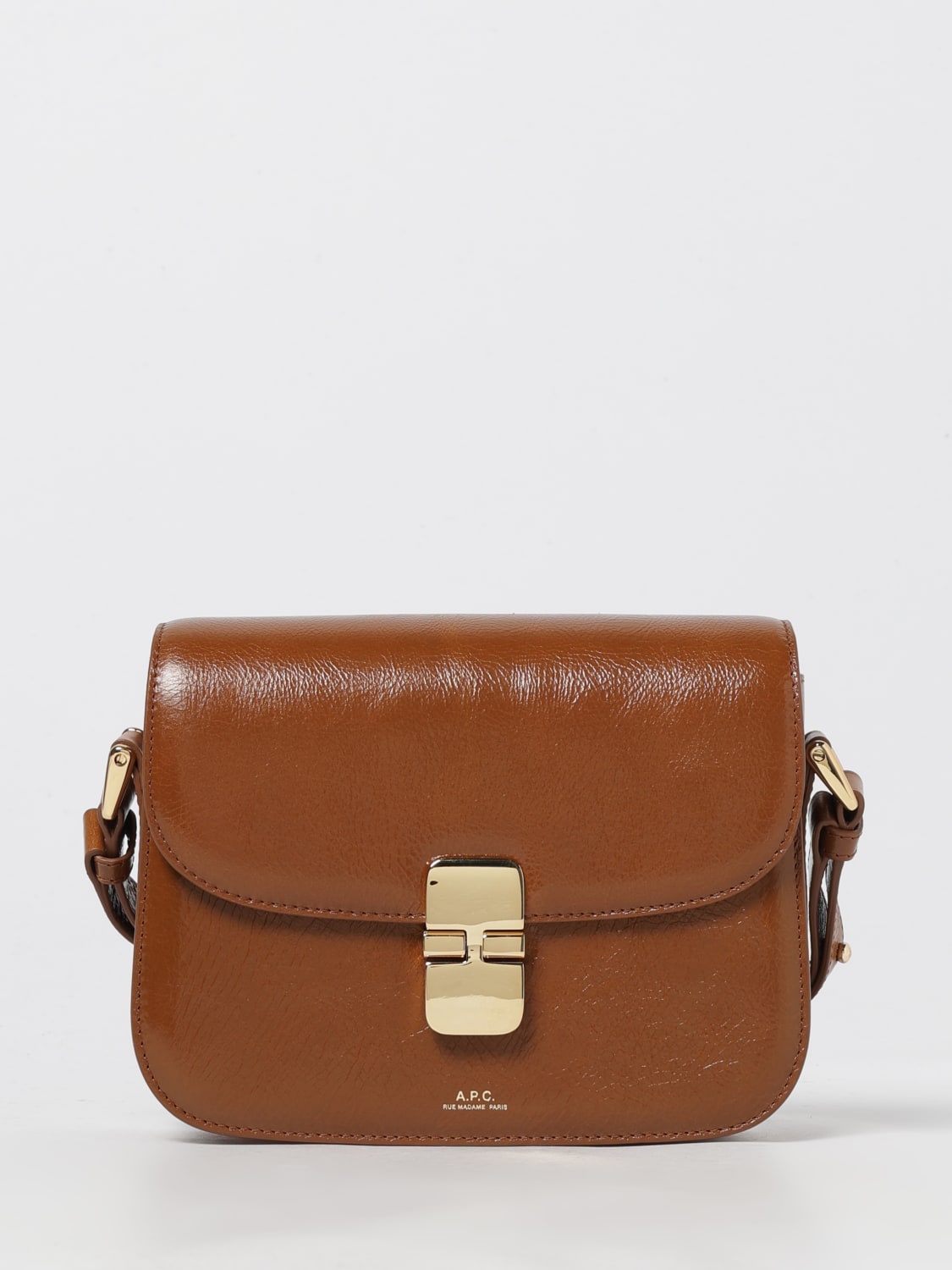A.P.C. BORSA MINI: Borsa Grace A.P.C. in pelle lucida , Caffe - Img 1