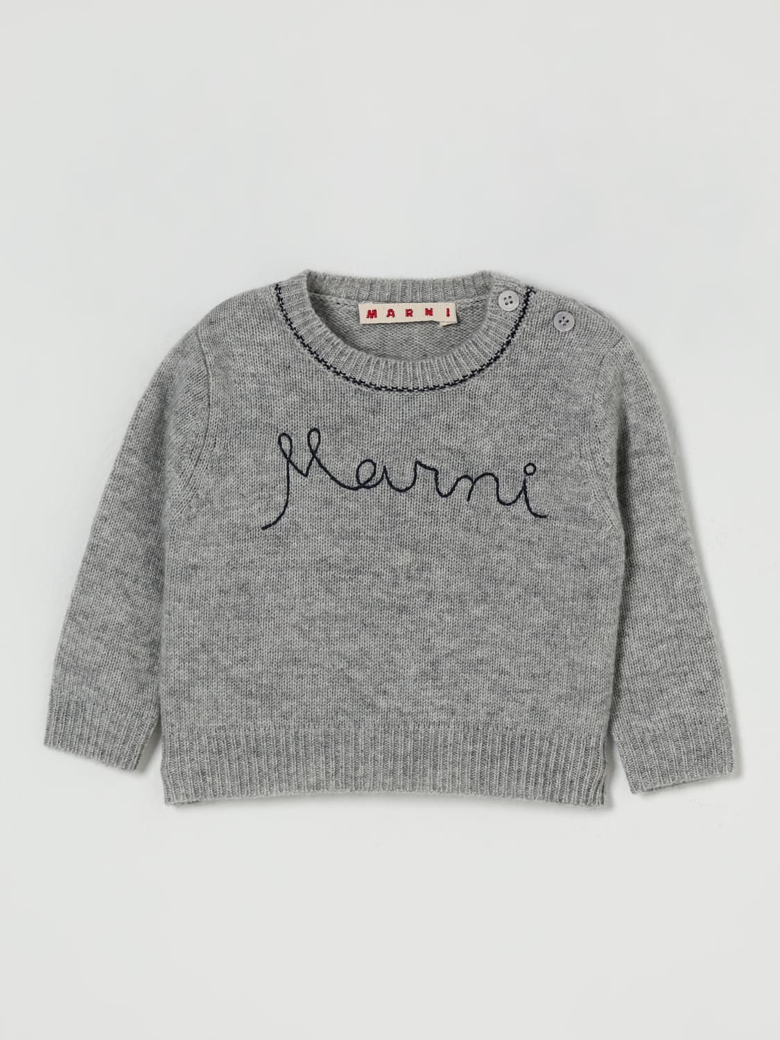 MARNI MAGLIA: Maglione a girocollo con logo Marni, Grigio - Img 1