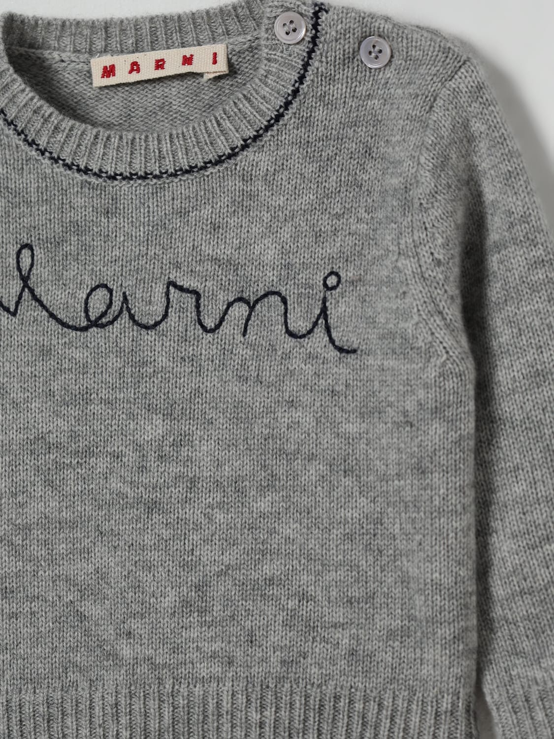 MARNI MAGLIA: Maglione a girocollo con logo Marni, Grigio - Img 3