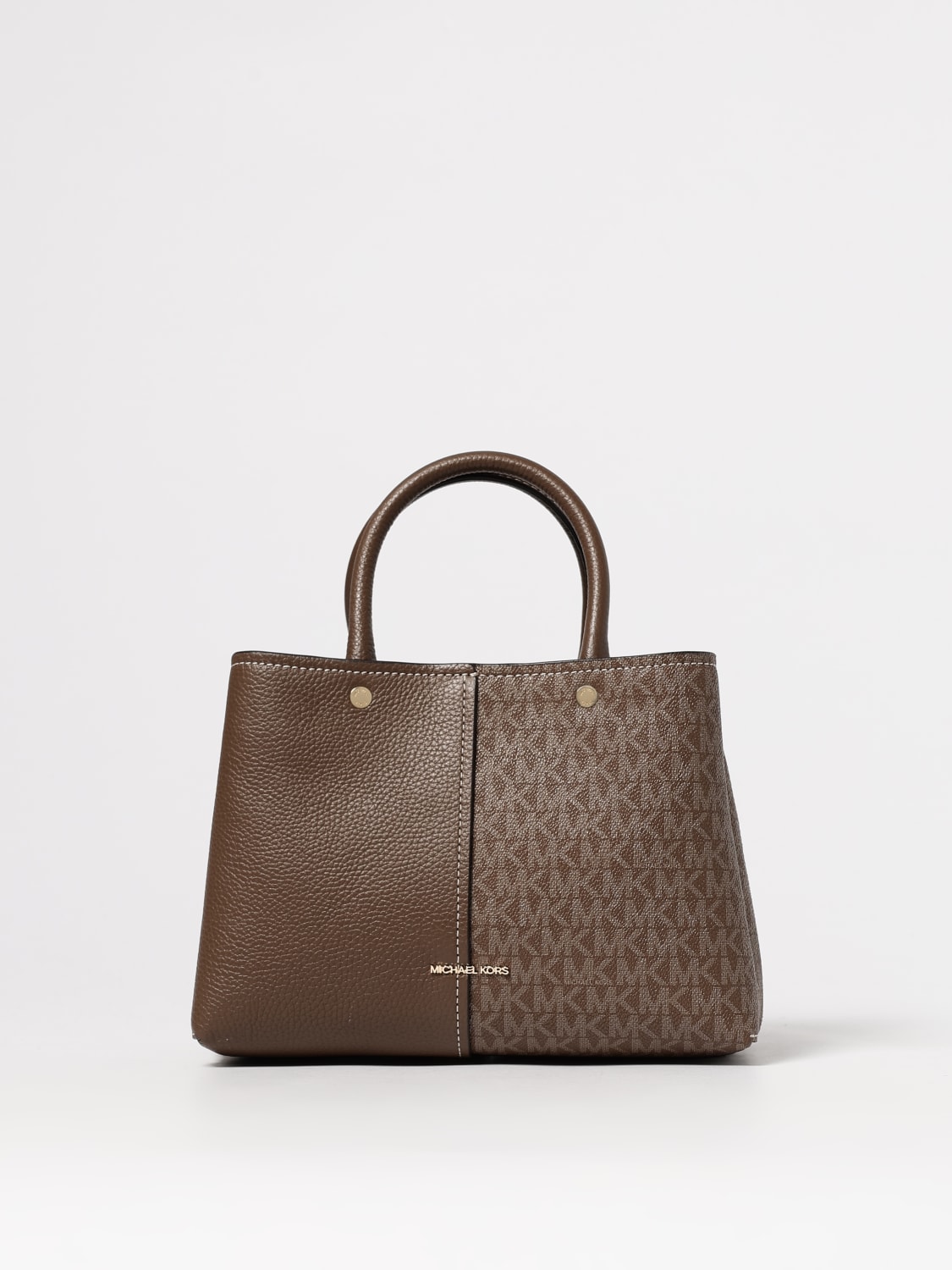 MICHAEL KORS BORSA A MANO: Borsa Flora Michael Kors in pelle a grana con monogram MK stampato , Cammello - Img 1