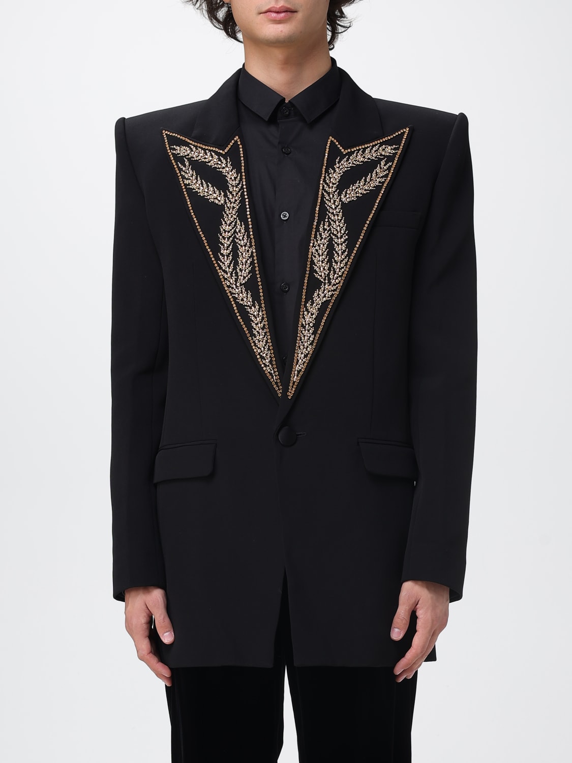BALMAIN GIACCA: Blazer monopetto Balmain in viscosa con ricami, Nero - Img 1