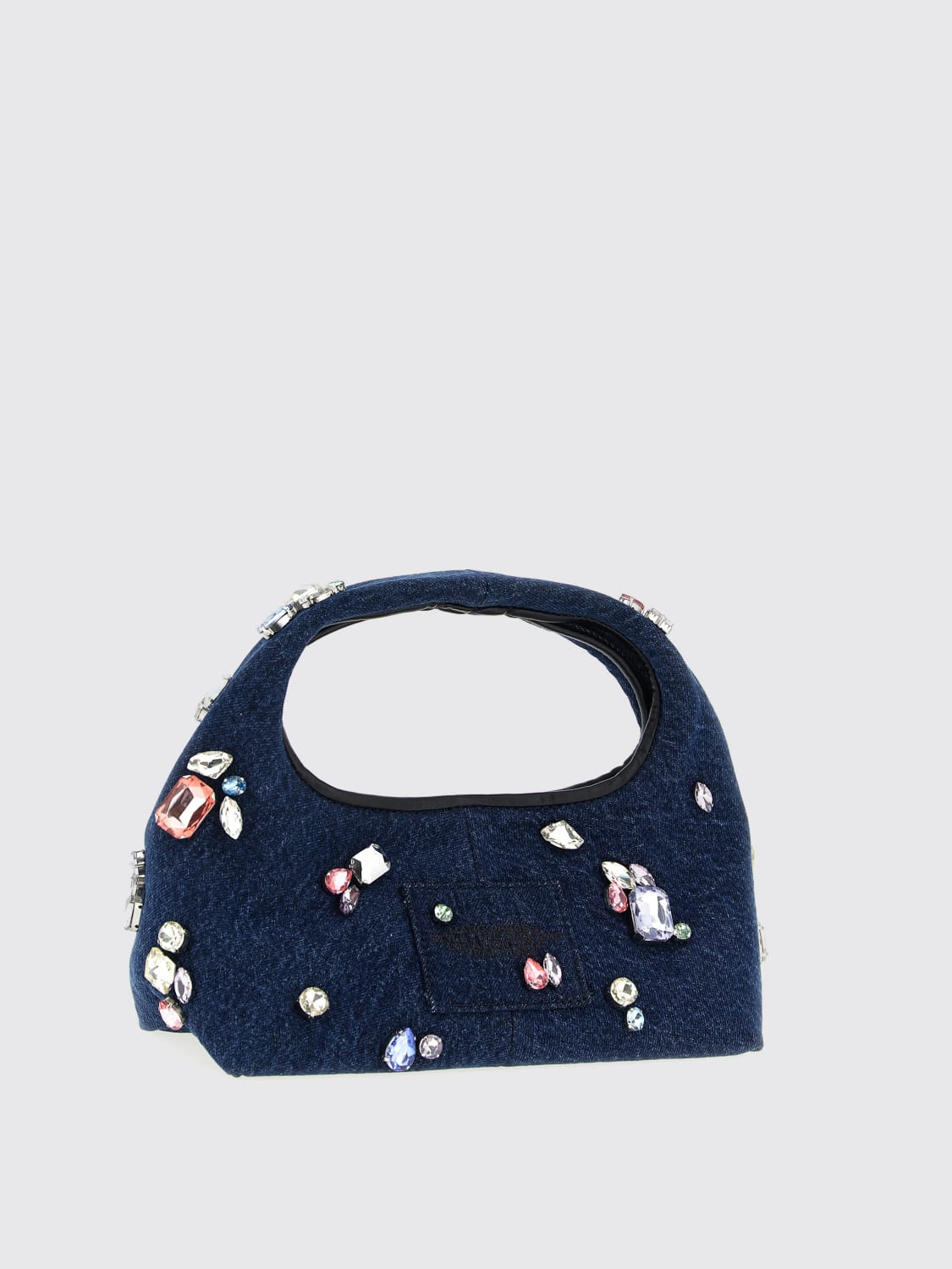 MARC JACOBS BORSA MINI: Borsa The Gem Denim Sack Marc Jacobs in denim con cristalli applicati , Blue - Img 2