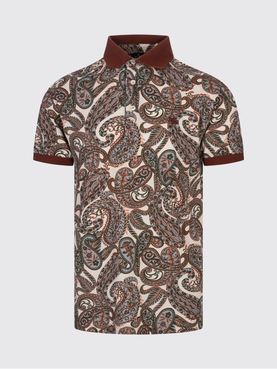 ETRO POLO: Polo in cotone paisley con logo Pegaso Etro, Marrone - Img 1