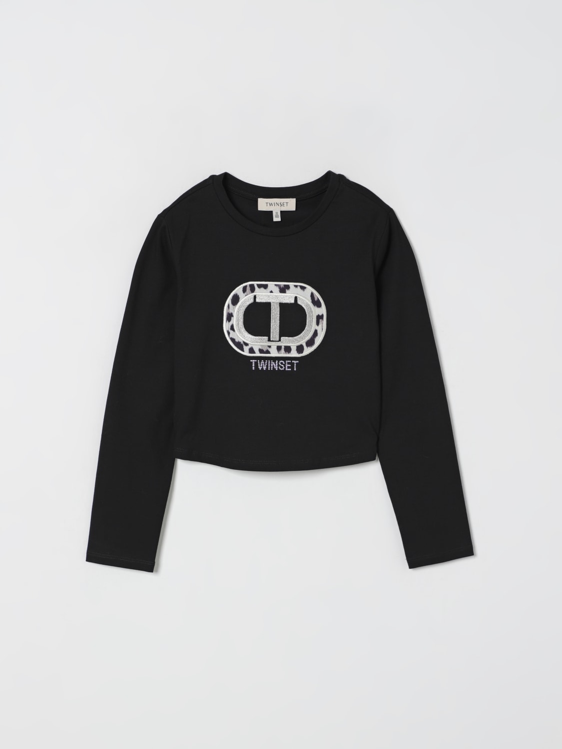 TWINSET T-SHIRT: T-shirt crop in cotone con logo Twinset, Nero - Img 1
