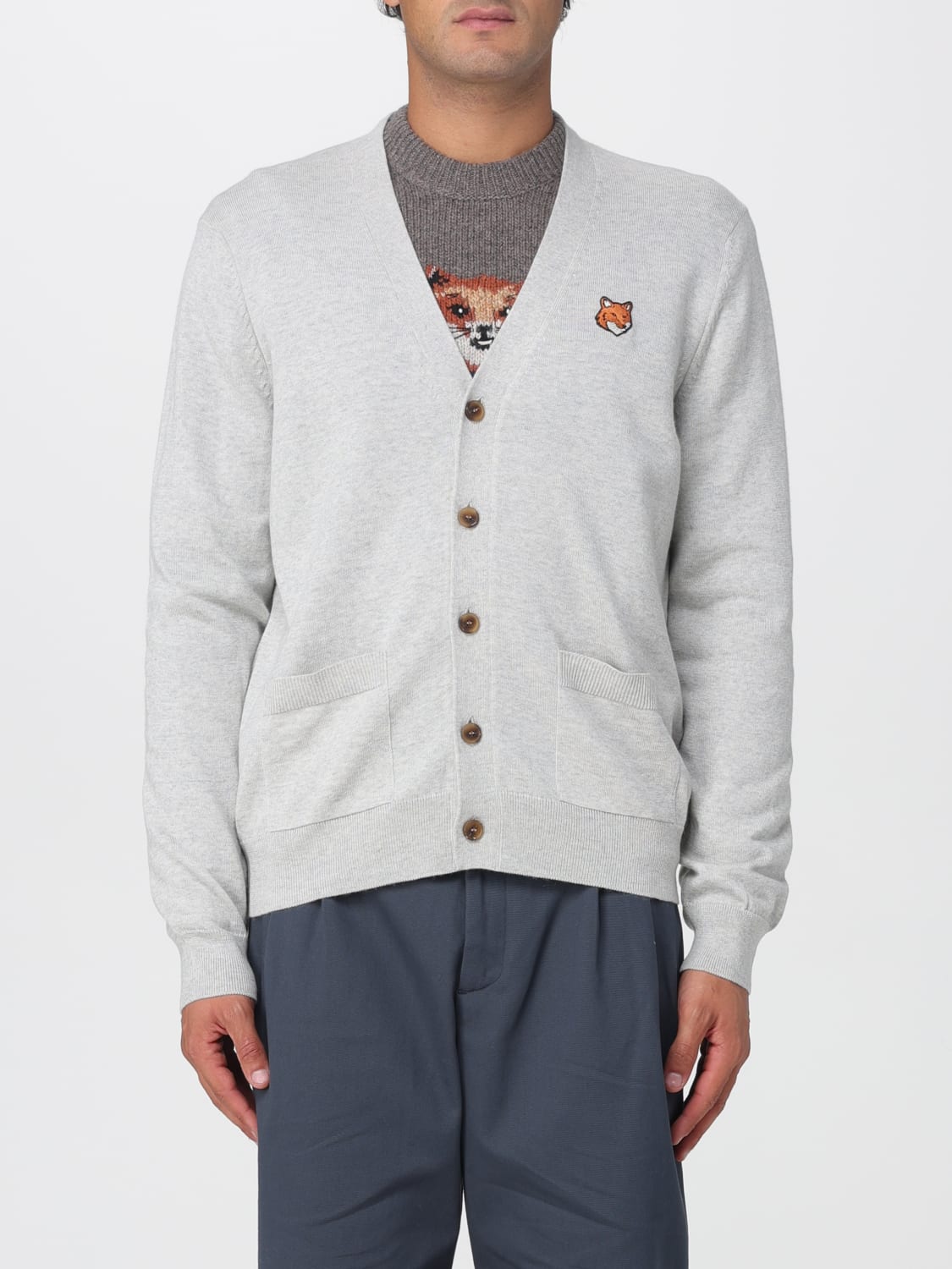 MAISON KITSUNÉ PULLOVER: Strickjacke herren Maison KitsunÉ, Grau - Img 1