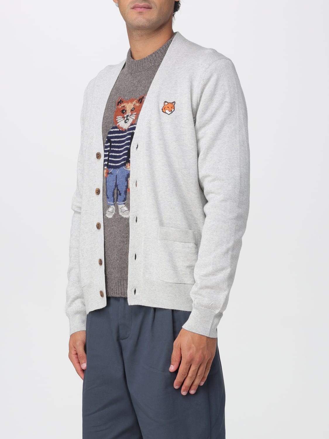MAISON KITSUNÉ PULLOVER: Strickjacke herren Maison KitsunÉ, Grau - Img 3