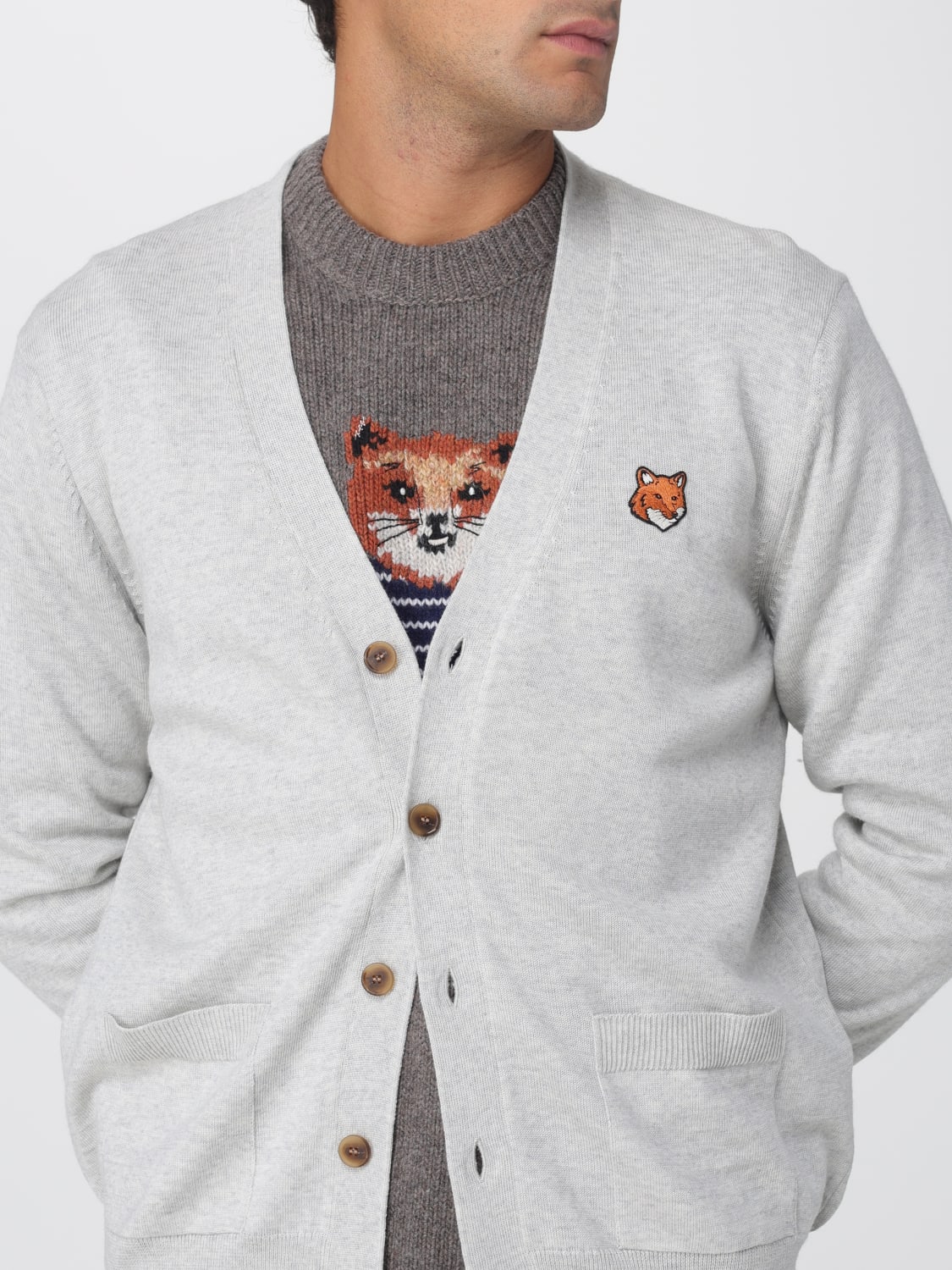 MAISON KITSUNÉ PULLOVER: Strickjacke herren Maison KitsunÉ, Grau - Img 4