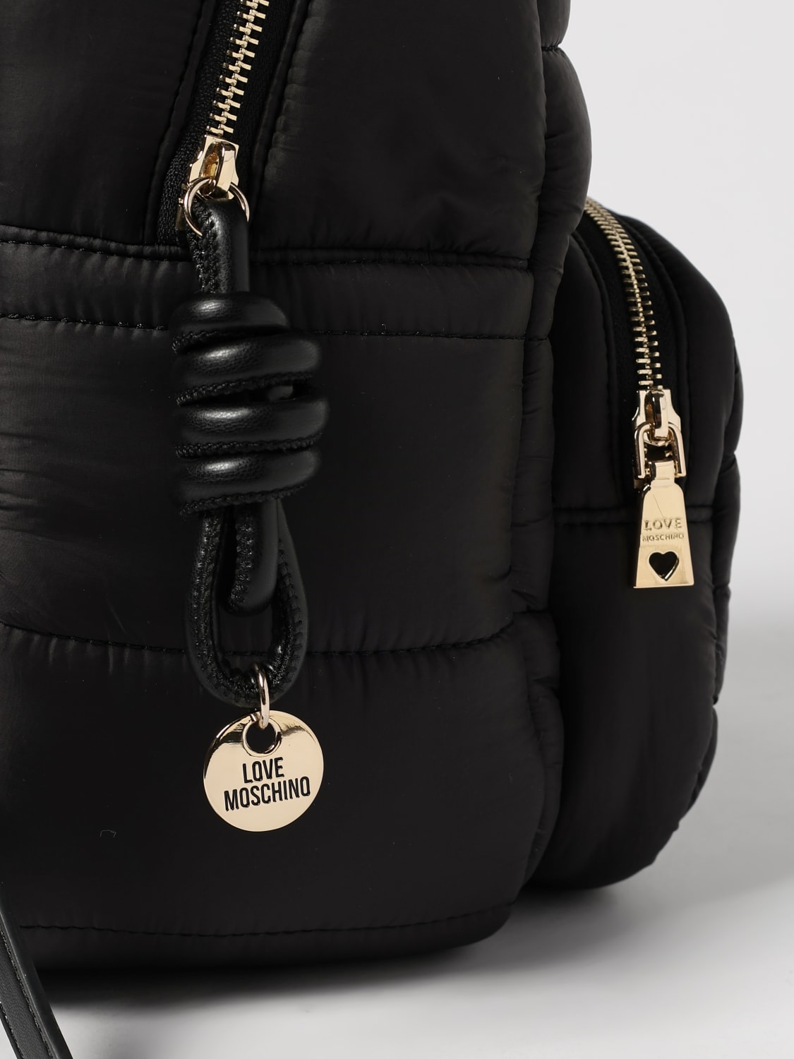 LOVE MOSCHINO ZAINO: Zaino in nylon trapuntato con logo Love Moschino, Nero - Img 3