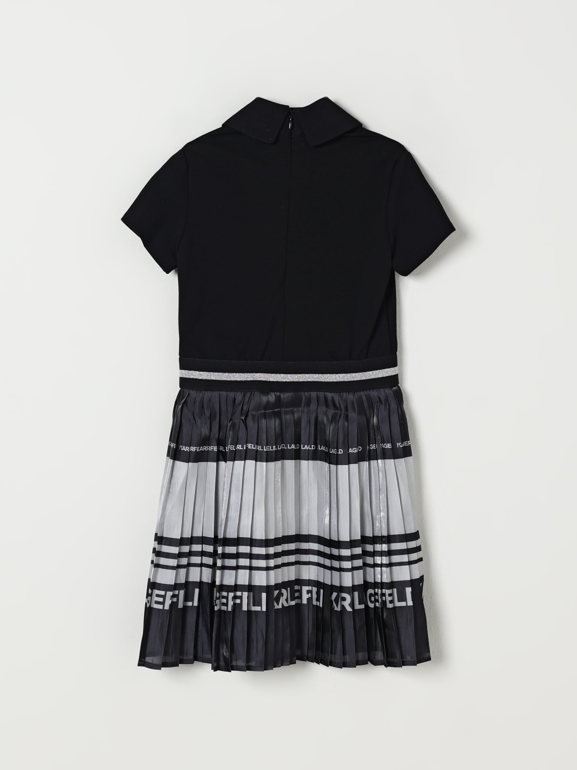 KARL LAGERFELD KIDS ABITO: Abito a polo plissettato con logo Karl Lagerfeld Kids, Nero - Img 2