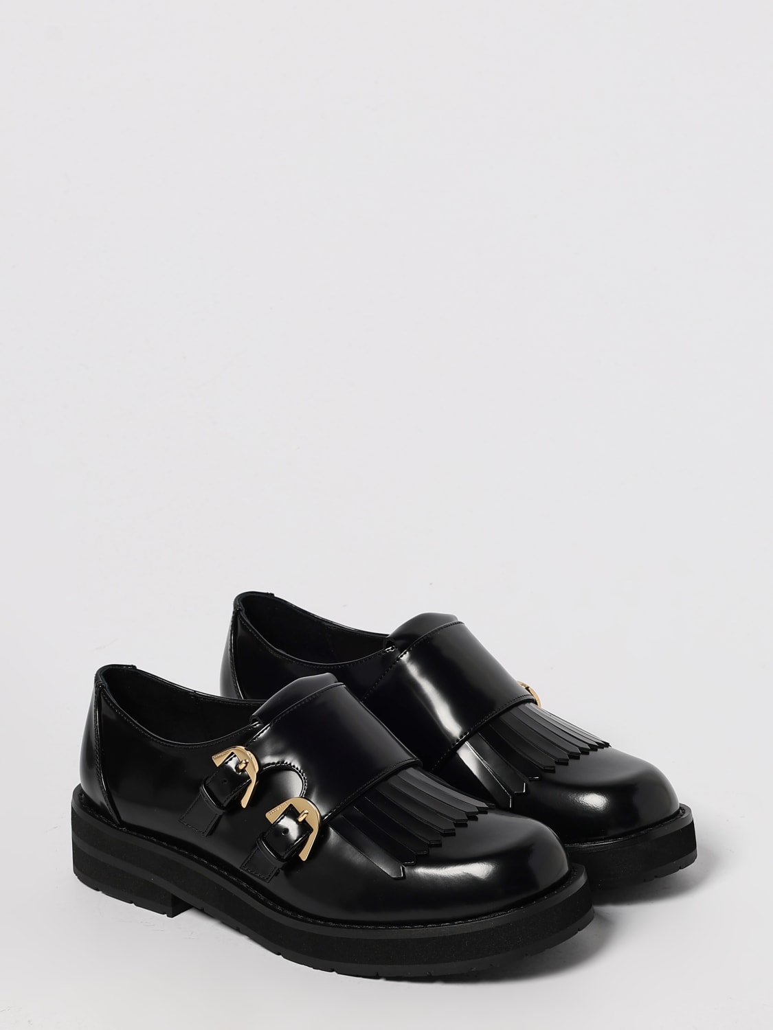 COCCINELLE STRINGATE: Monk Strap Coccinelle in pelle spazzolata con frange , Nero - Img 2