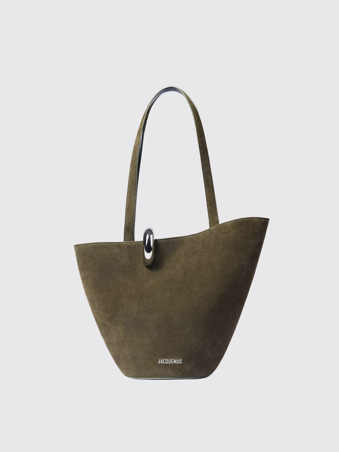 JACQUEMUS BORSA A SPALLA: Borsa Bambola Medium Jacquemus in camoscio , Kaki - Img 1