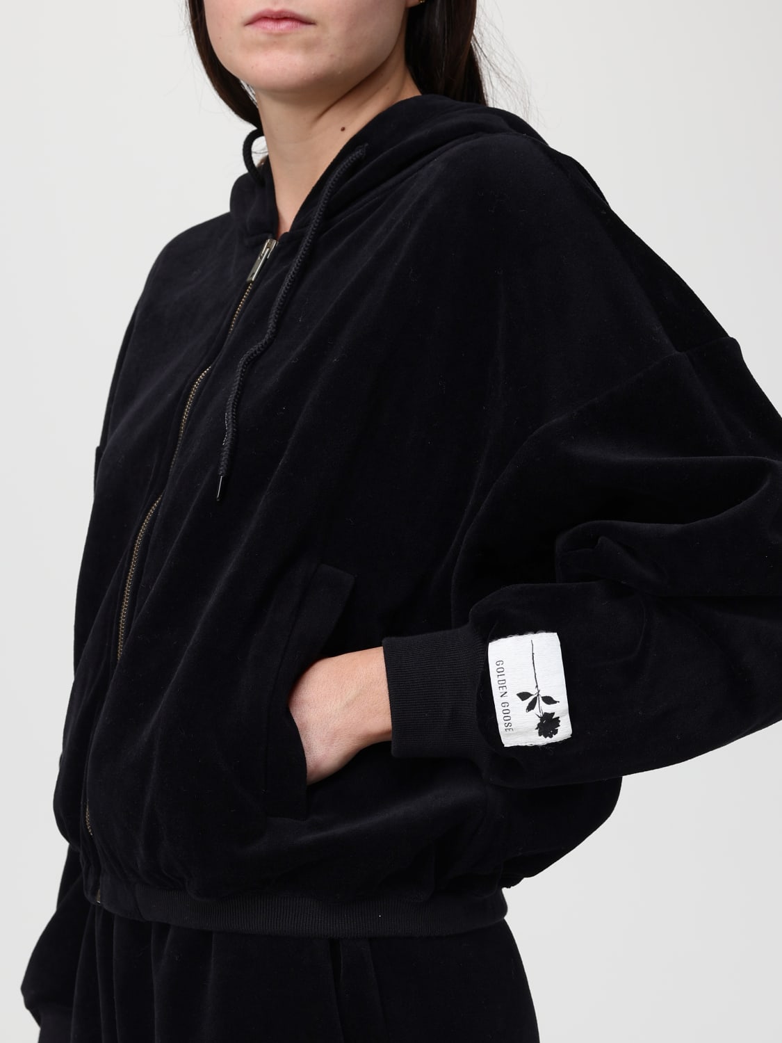 GOLDEN GOOSE FELPA: Felpa con cappuccio Golden Goose in velluto, Nero - Img 5