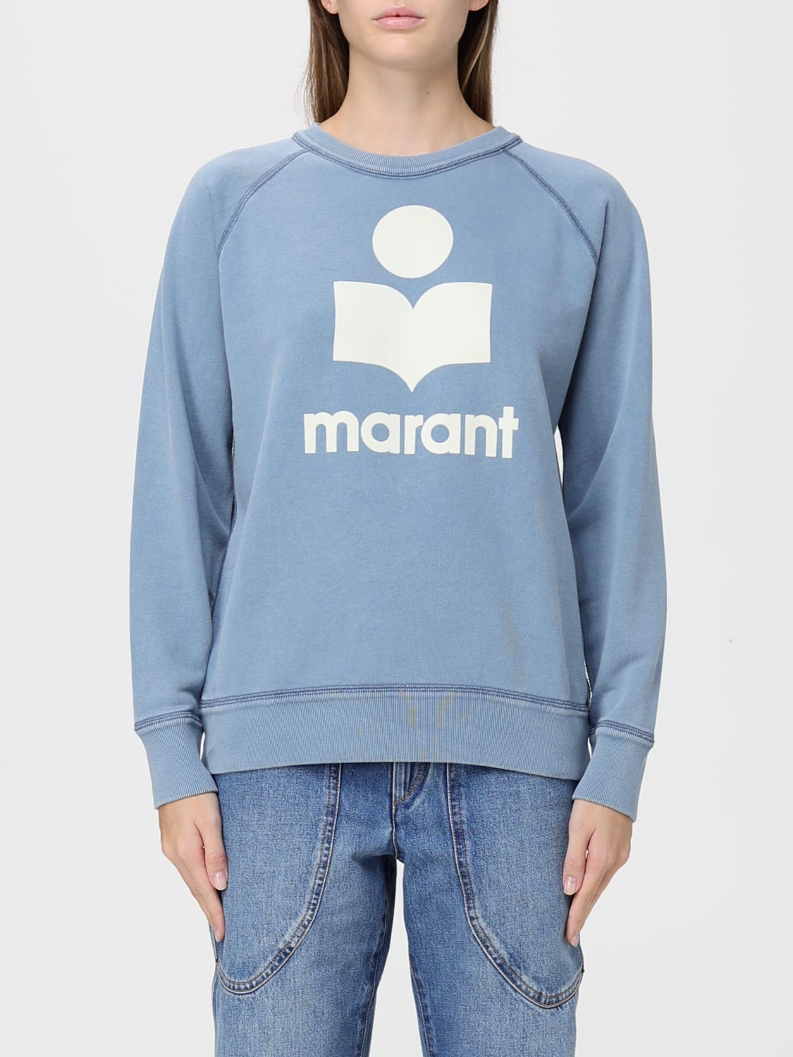 ISABEL MARANT ETOILE FELPA: Felpa a girocollo in cotone con logo Isabel Marant Etoile, Blue - Img 1