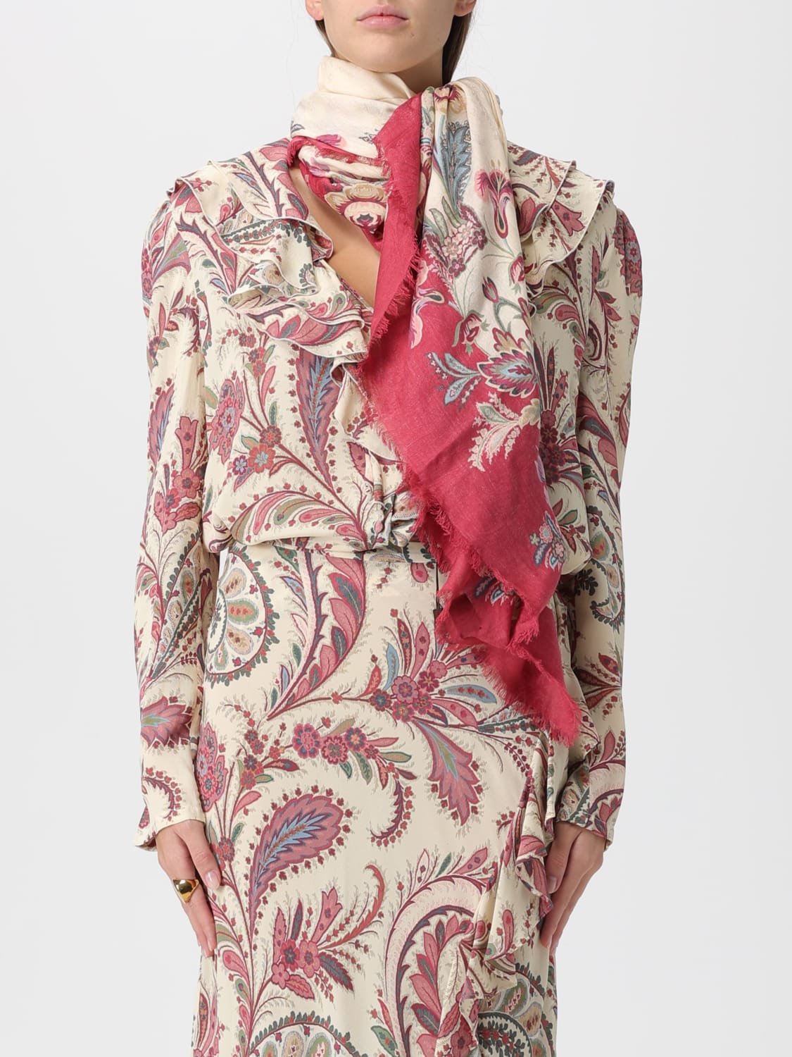 ETRO FOULARD: Foulard in misto modal floreale Etro, Bianco - Img 2