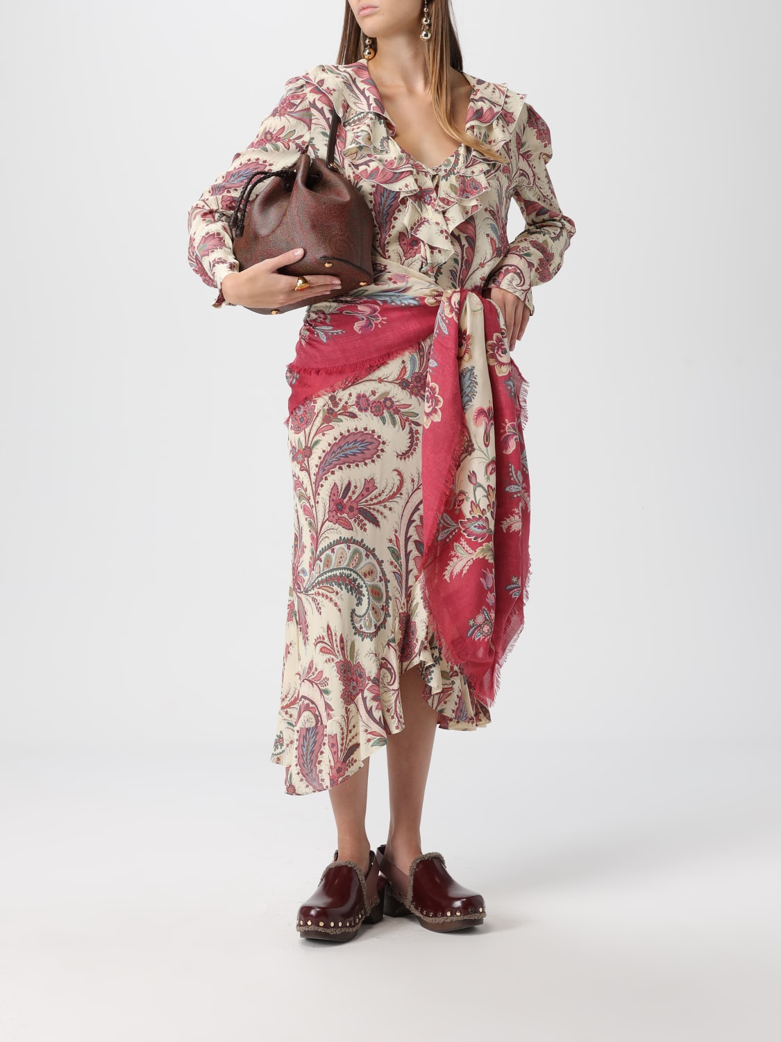 ETRO FOULARD: Foulard in misto modal floreale Etro, Bianco - Img 4