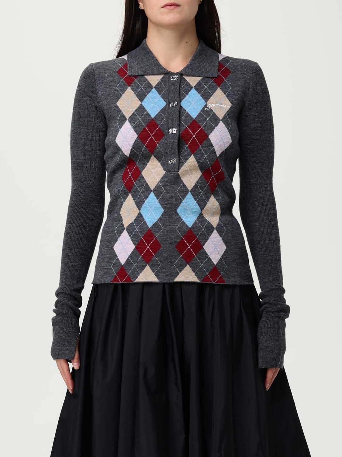 GANNI POLO SHIRT: Polo shirt woman Ganni, Grey - Img 1