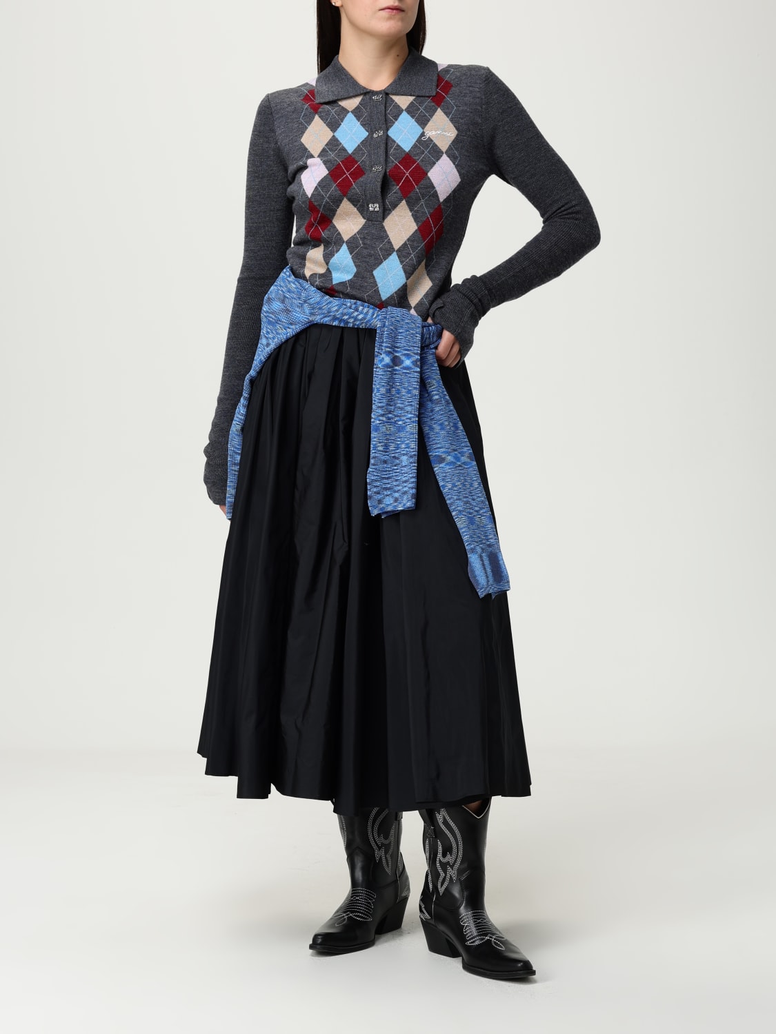 GANNI POLO SHIRT: Polo shirt woman Ganni, Grey - Img 2