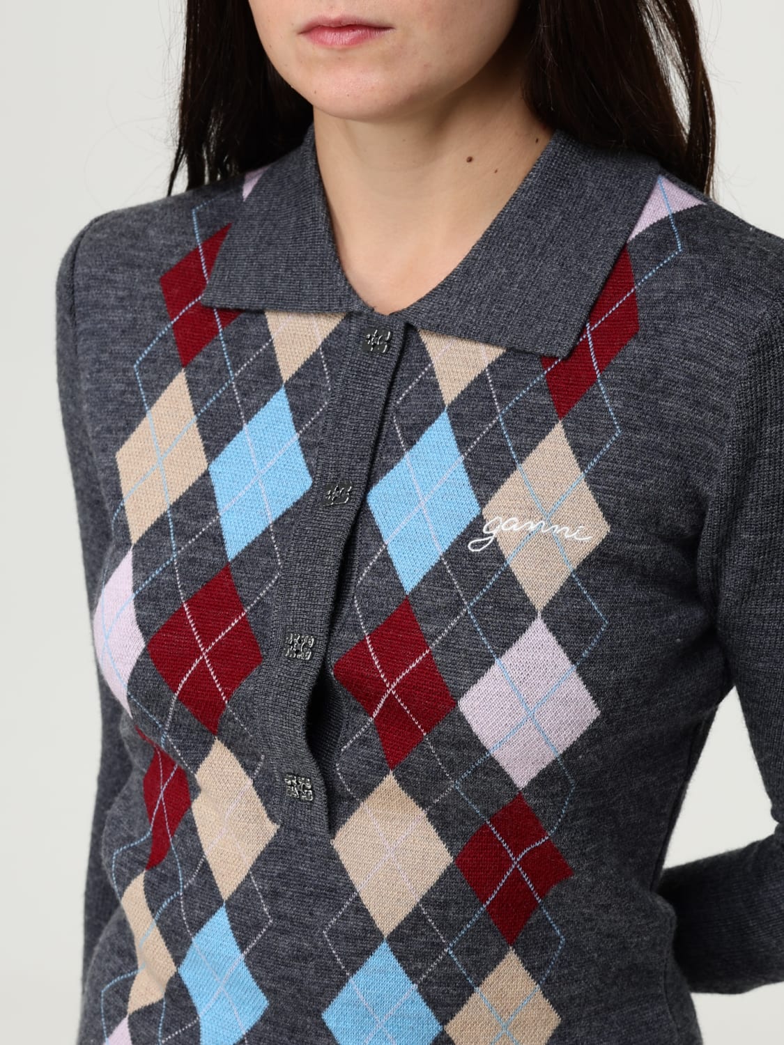 GANNI POLO SHIRT: Polo shirt woman Ganni, Grey - Img 4