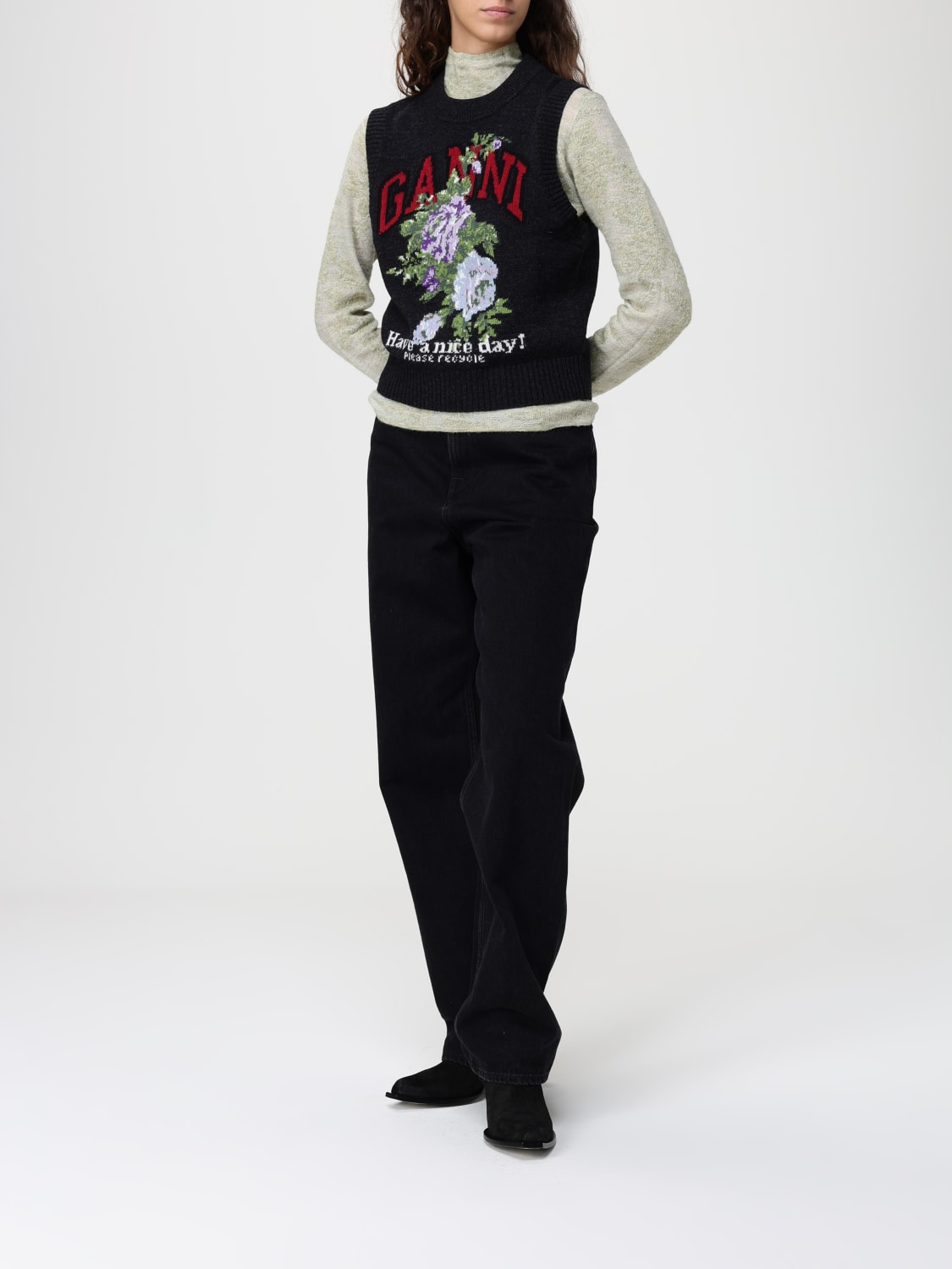 GANNI SWEATER: Sweater woman Ganni, Green - Img 2